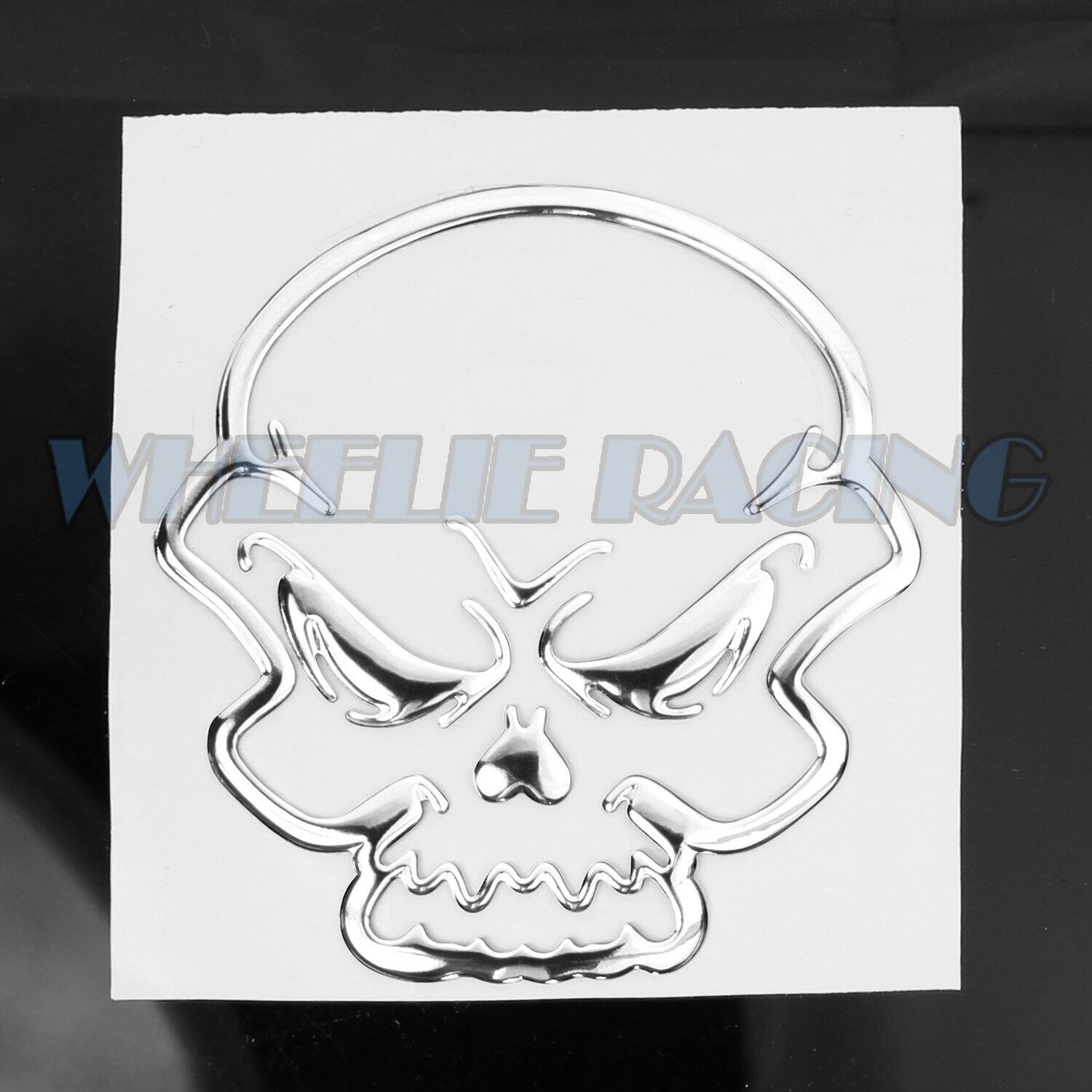 4″ 3D FAIRING/FENDER EMBLEM DECAL STICKER SKULL SKELETON REAPER CHROME SILVER