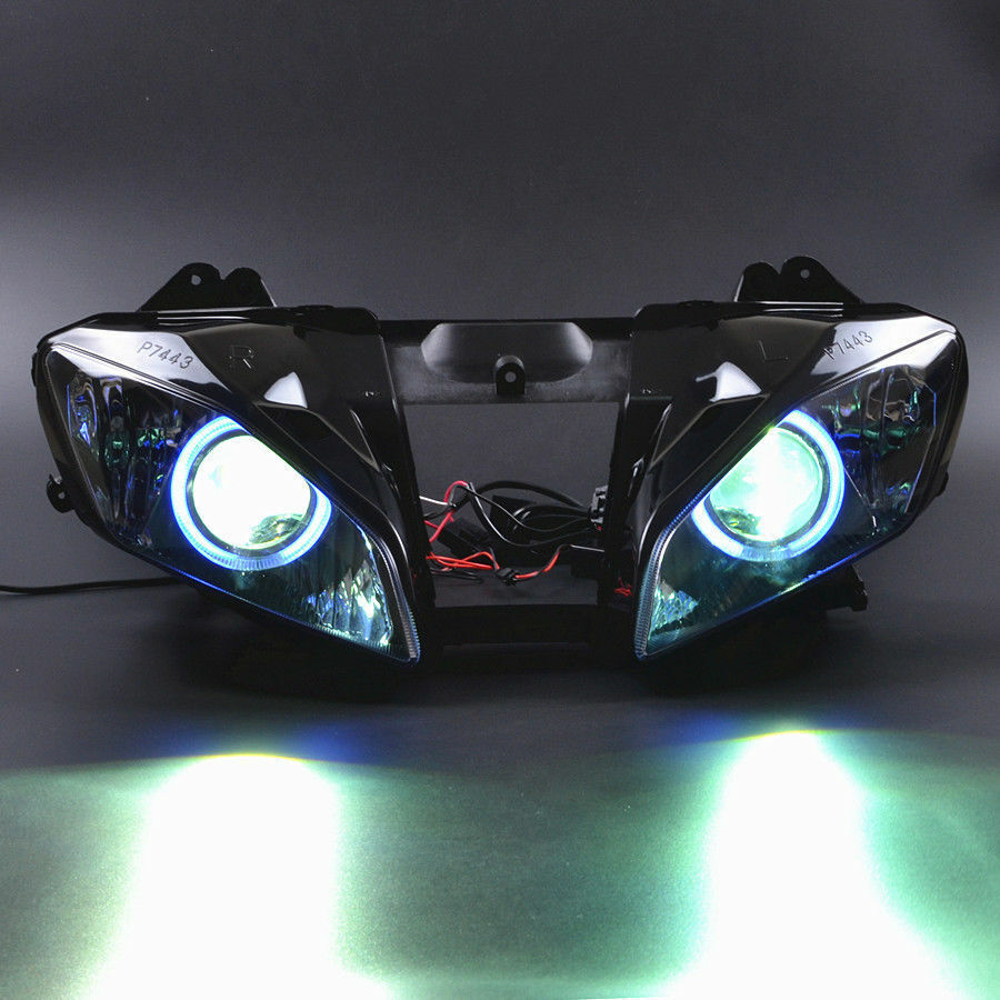 HID Projector Headlight Blue Angel Eye Assembly Light For Yamaha YZF R6 08-2015