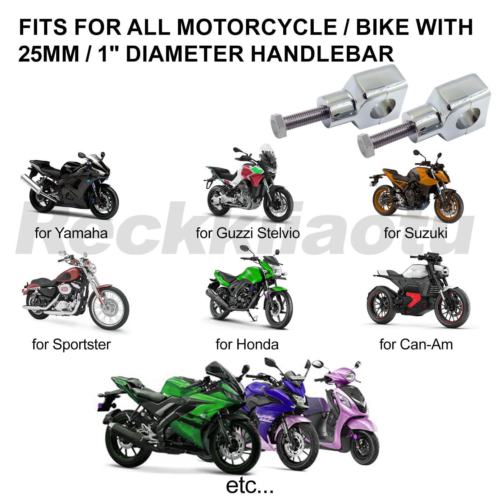 1″ Handlebar Mount Clamp Risers for Honda Shadow VT600 VT750 VT1100 VTX1300 1800