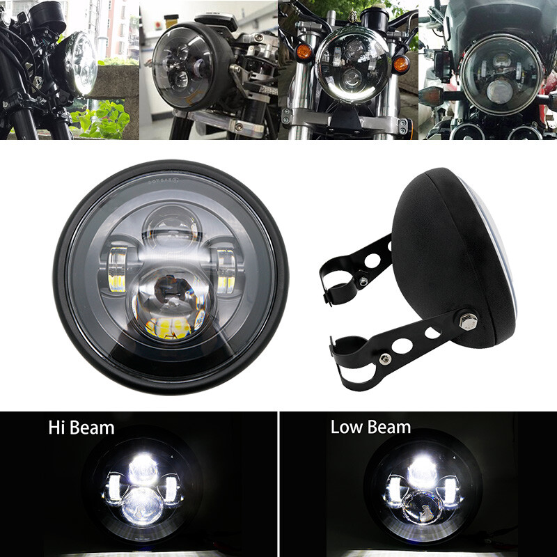 7 Inch DOT SAE E9 Motorcycle Headlamp with angle eye housing bucket trim ring