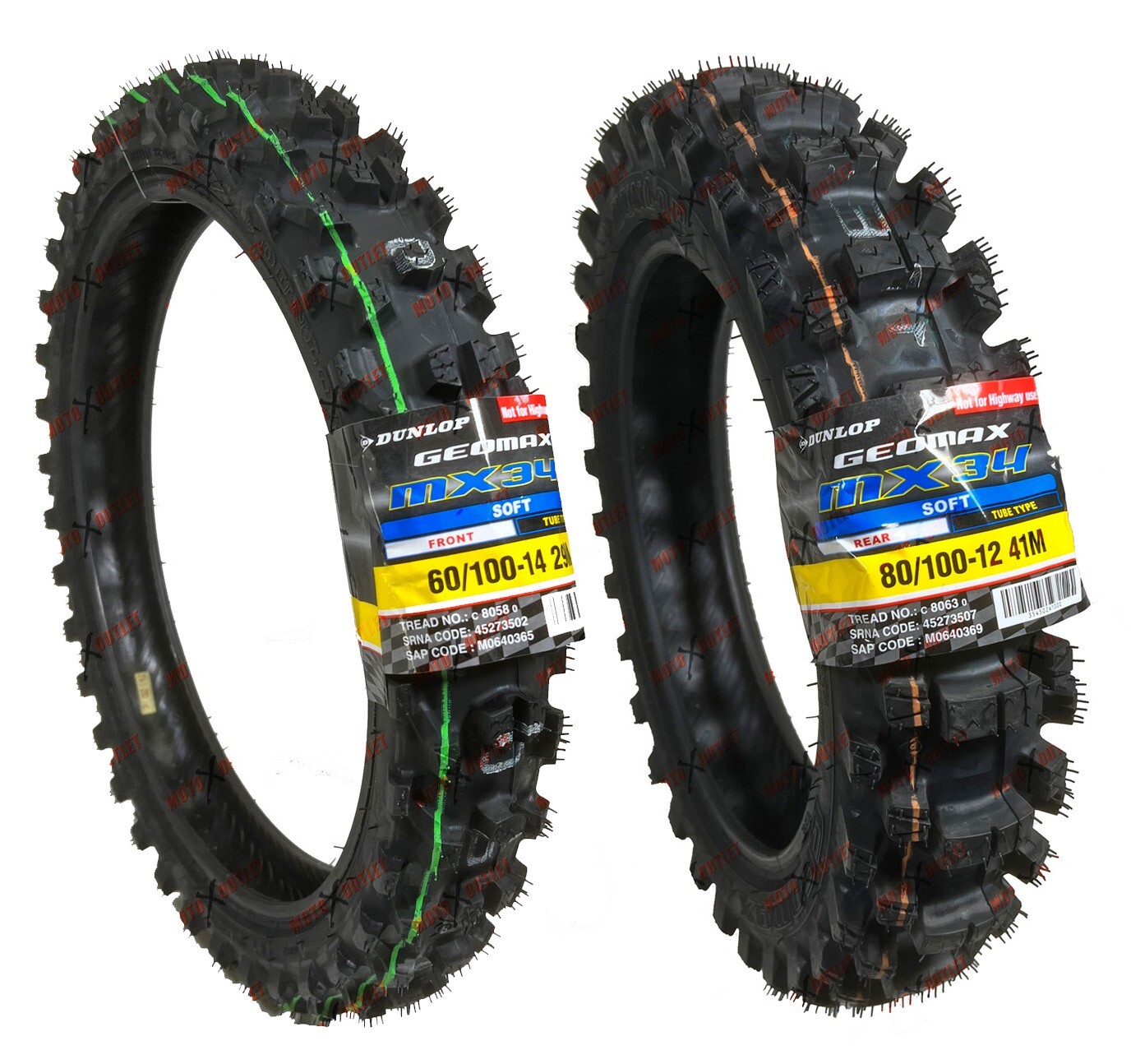 Dunlop 60/100-14 80/100-12 Tire Set MX34 Front Rear CRF110 KLX110 TTR110