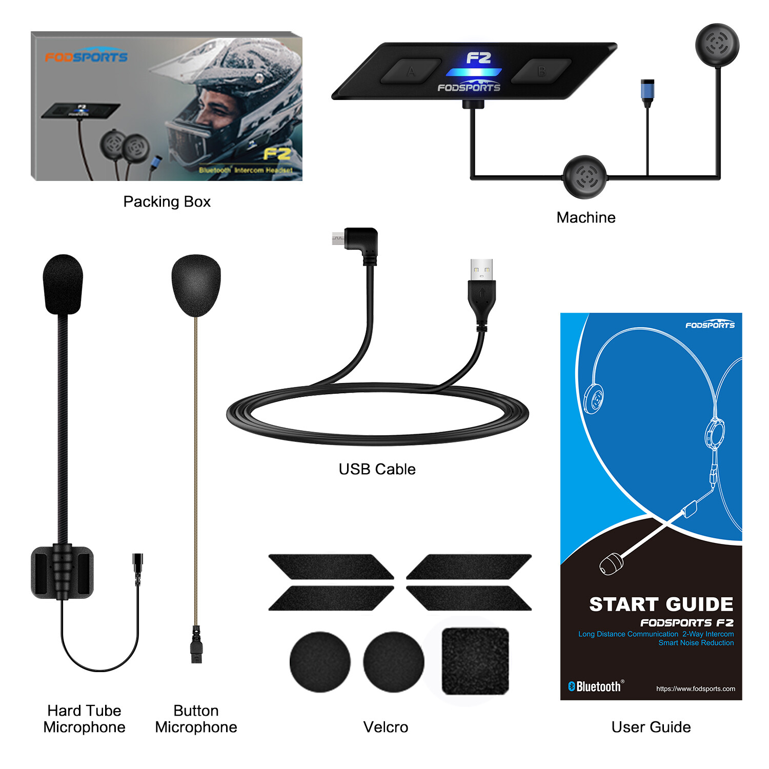 Fodsports F2 Motorcycle Intercom Bluetooth Helmet Headset 1000M 2 Riders BT5.4