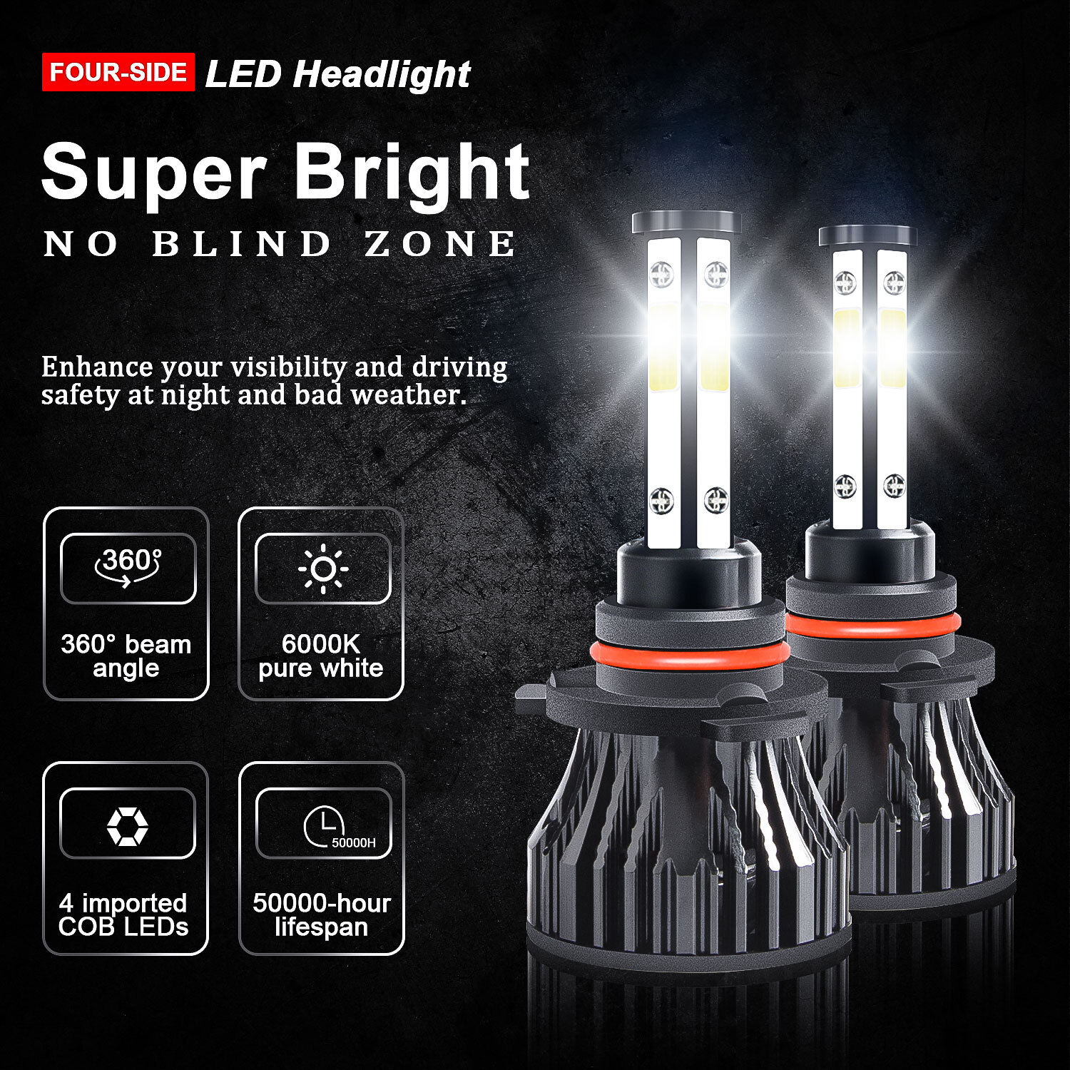 4side 9005+H11 LED Headlights Bulb High Low For Suzuki GSXR600 GSXR750 2008-2010