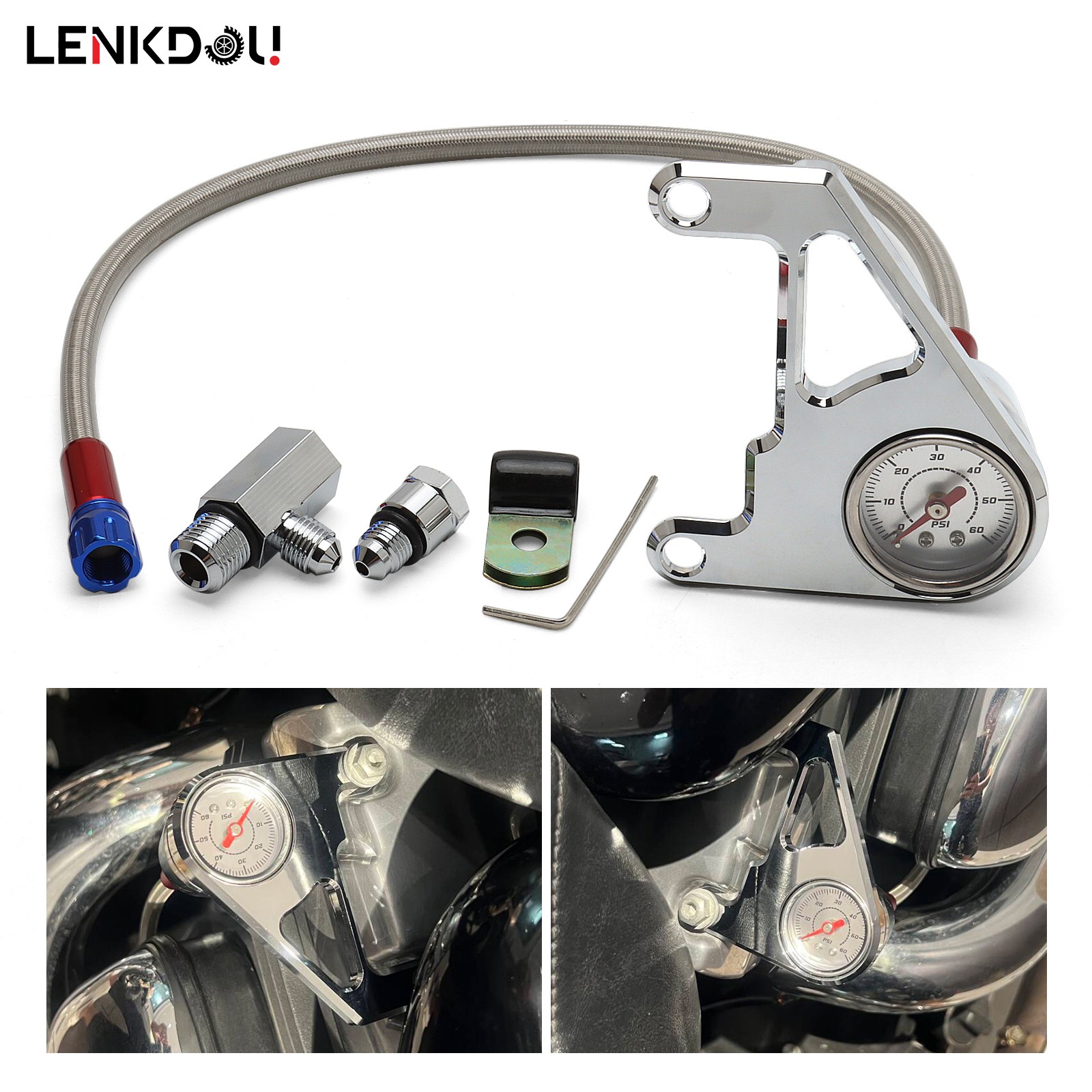 Engine Oil Pressure Gauge Kit For Harley Twin Cam Softail 1999-2017 Chrome