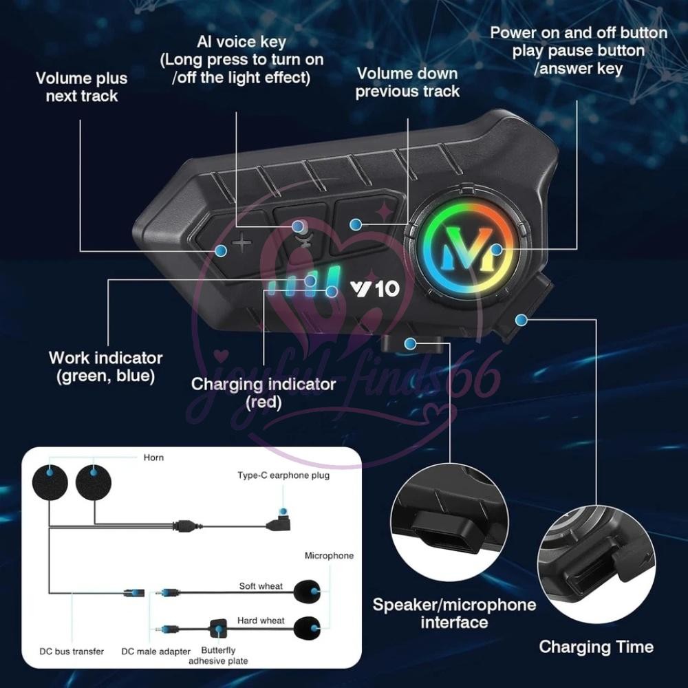2PCS Bluetooth 5.3 Motorcycle Helmet Headset Waterproof Headphone Hands-Free LED