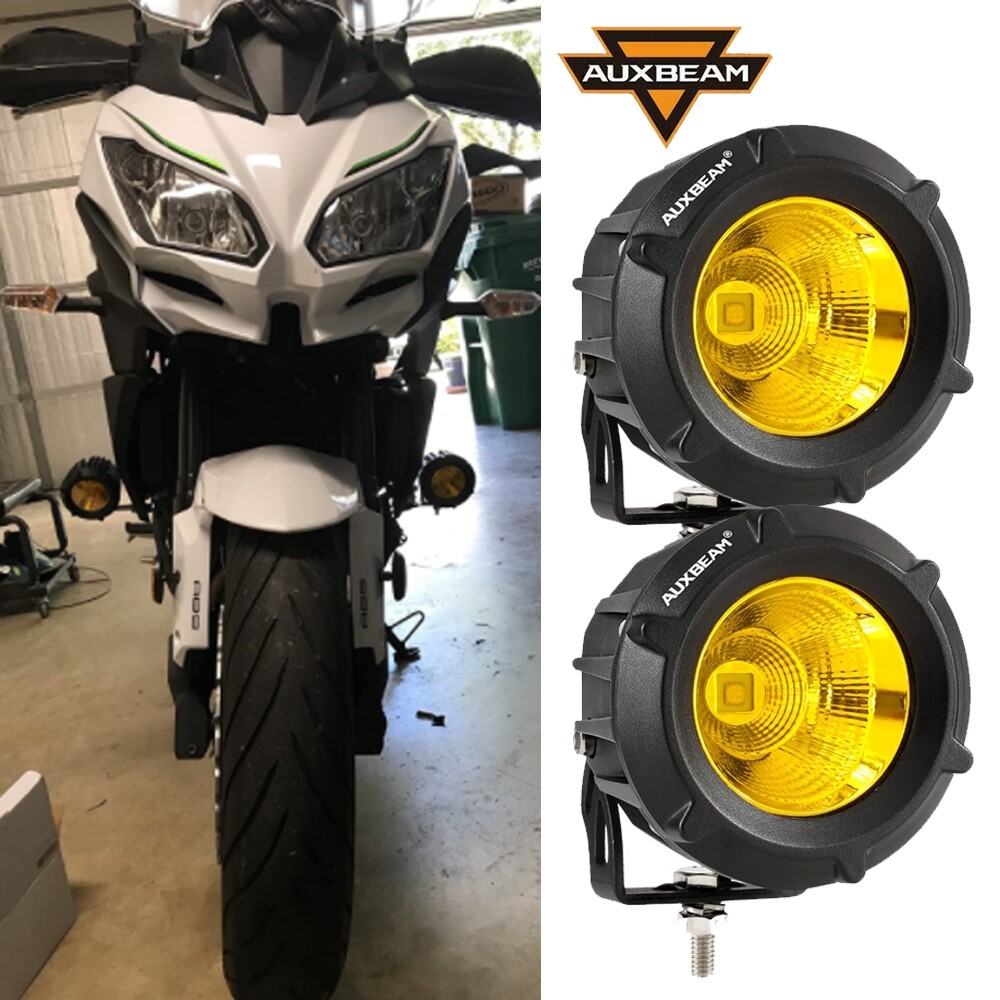 AUXBEAM 2x Amber LED Spot Flood Light Motorcycle Headlight Driving Fog Lamp