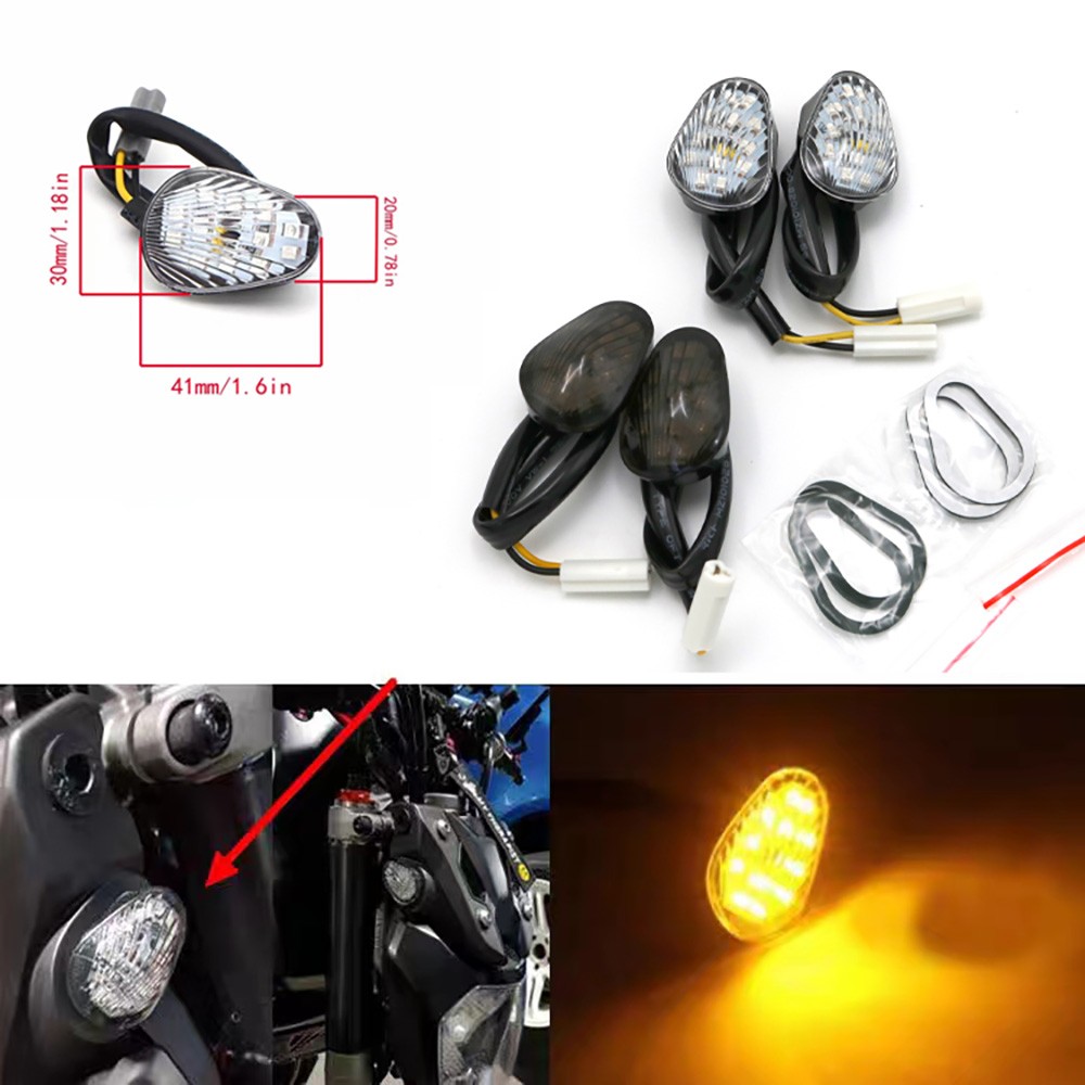 Smoke Flush Mount LED Turn Signals For Yamaha R1 R6 MT-07 MT-09 FZ1 FZ6 02-16