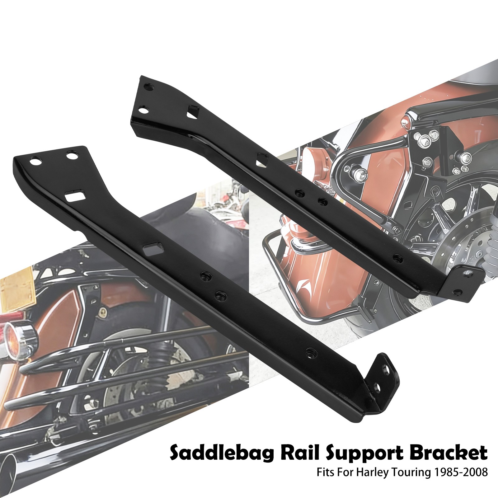 Black Left & Right Side Saddlebag Rail Support Brackets For Harley Touring 85-08