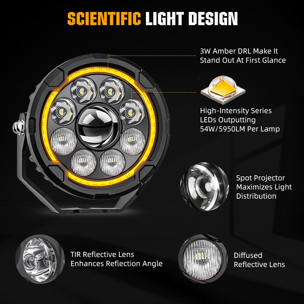 Pair 5”Motorcycle LED Headlight Strobe Yellow White Spot Light Driving Fog Lamp