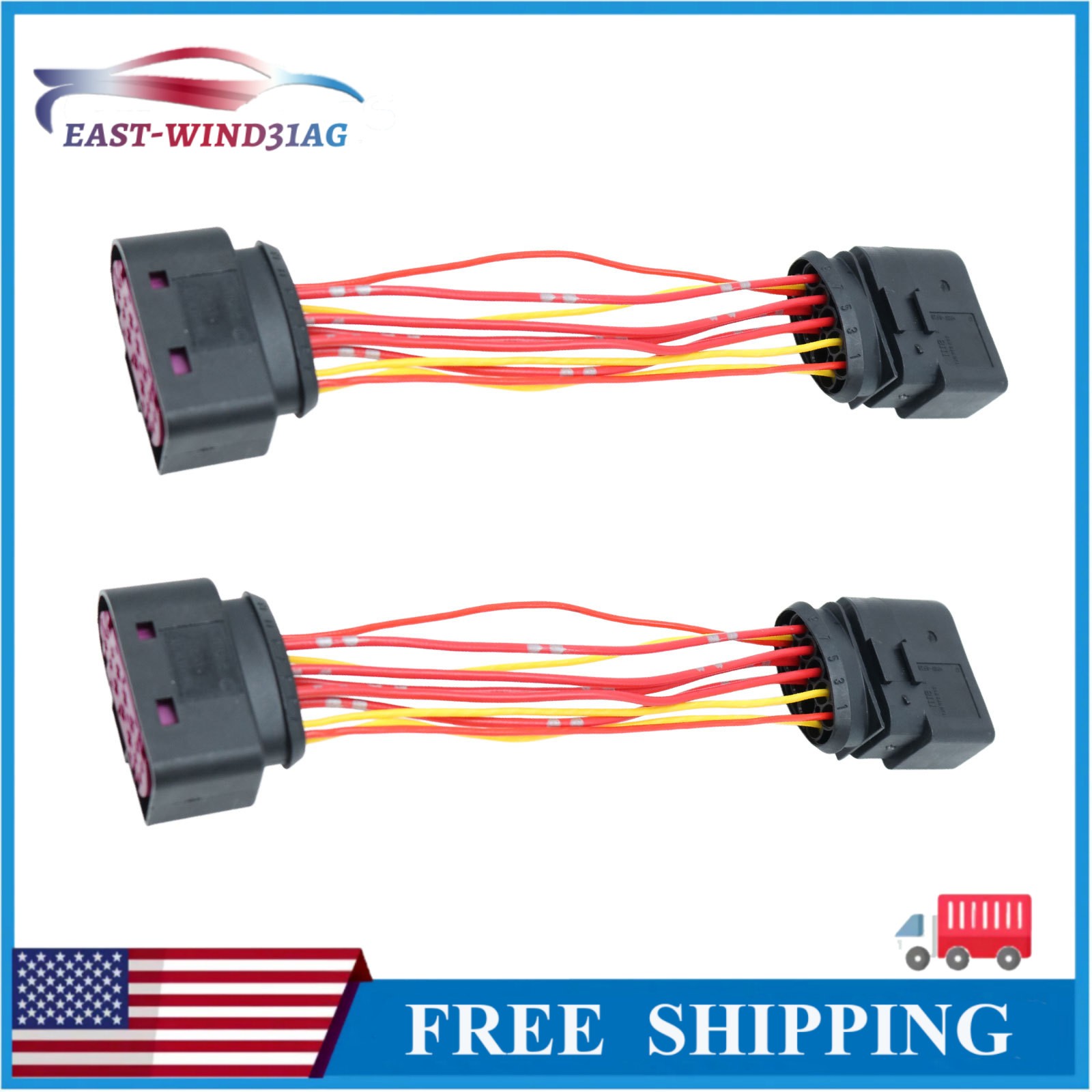 2PCS 14 to 14 Pin Xenon HID Headlight Connector Adapter For VW Audi Skoda