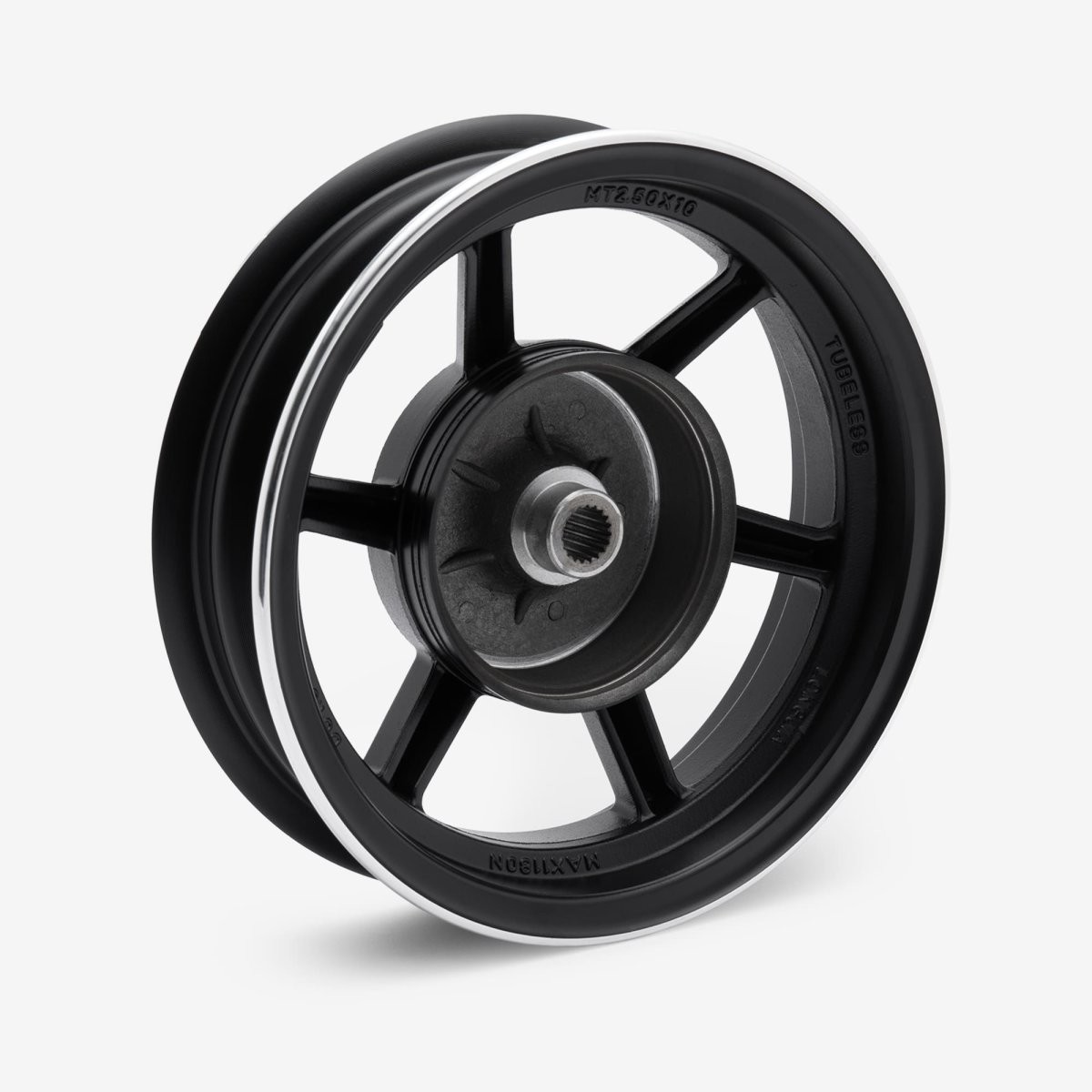 Scooter Wheel Rear Silver Steel Black Powder Coated WHLR255 Unit Gravity Cast