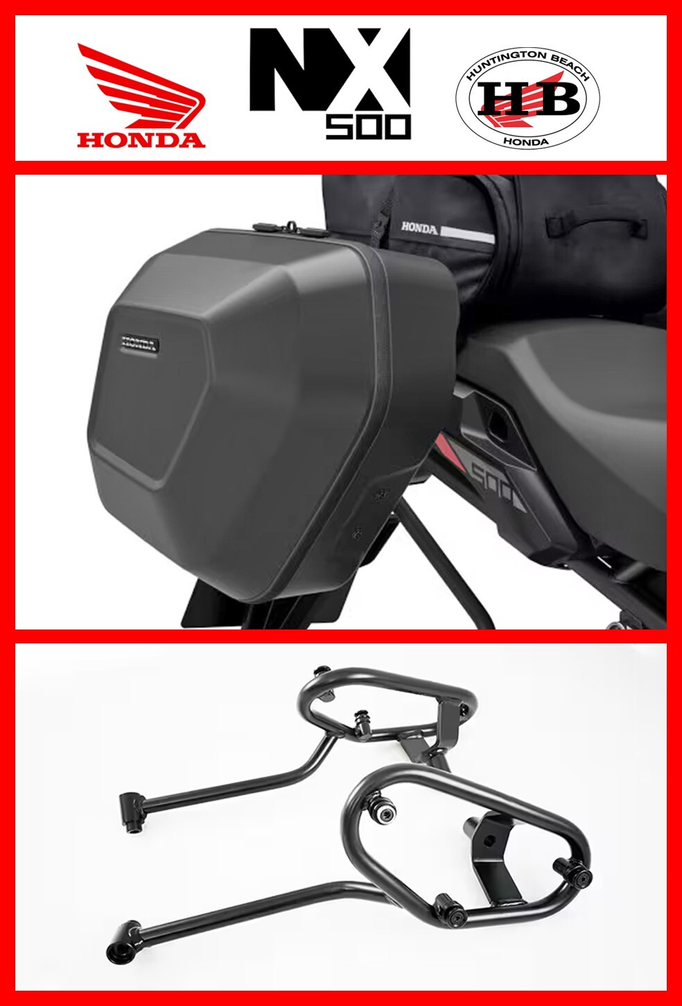 HONDA OEM PANNIERS & PANNIER MOUNT KIT 24-25 NX500 08L73-MLB-D01 / 08L71-MLR-A81