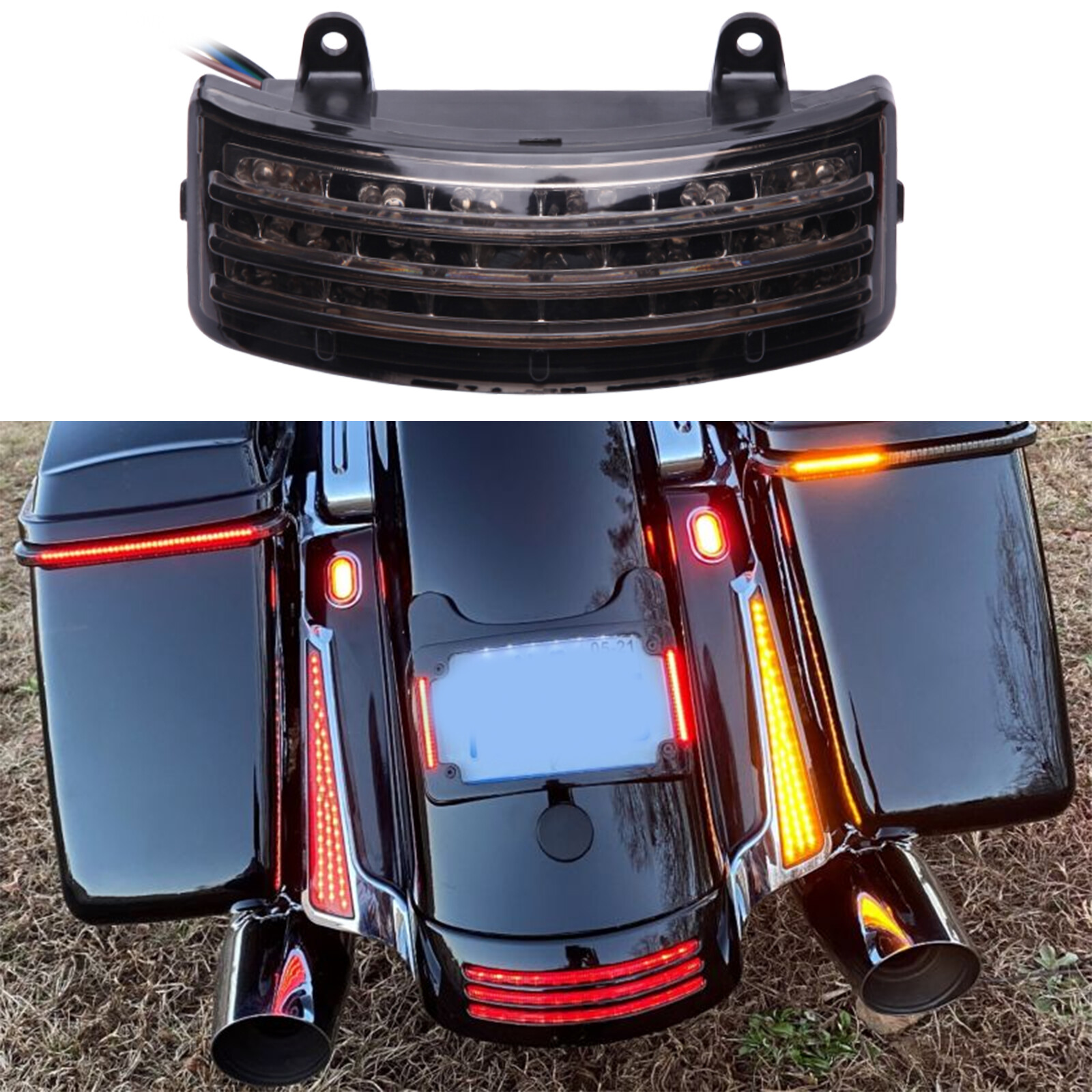 For Harley Road King Street Glide FLHXI Tri-Bar LED Rear Tail Brake Fender Light