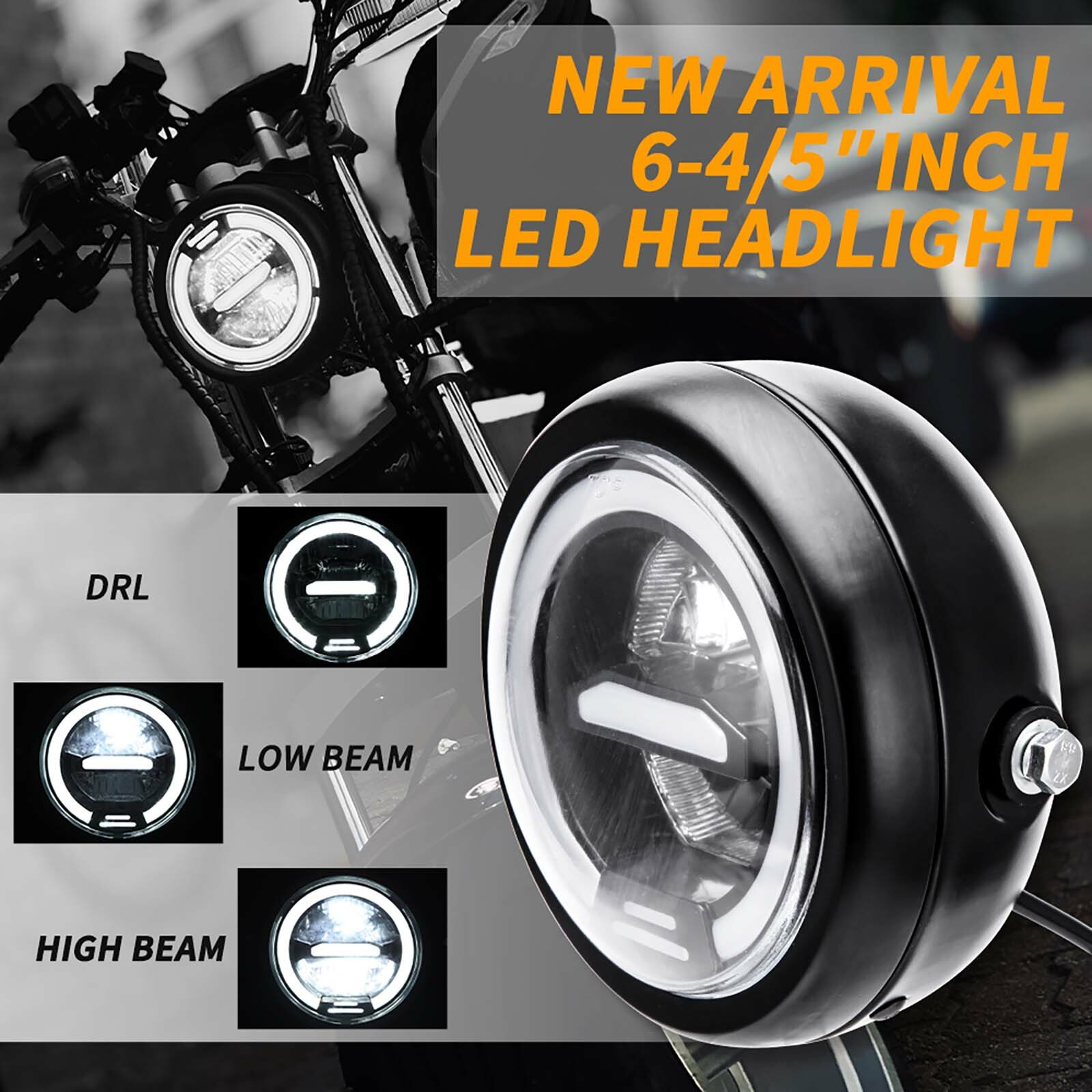 LED Motorcycle Round Headlight Hi/Lo DRL Yellow Light +Clamps For Coleman B200R