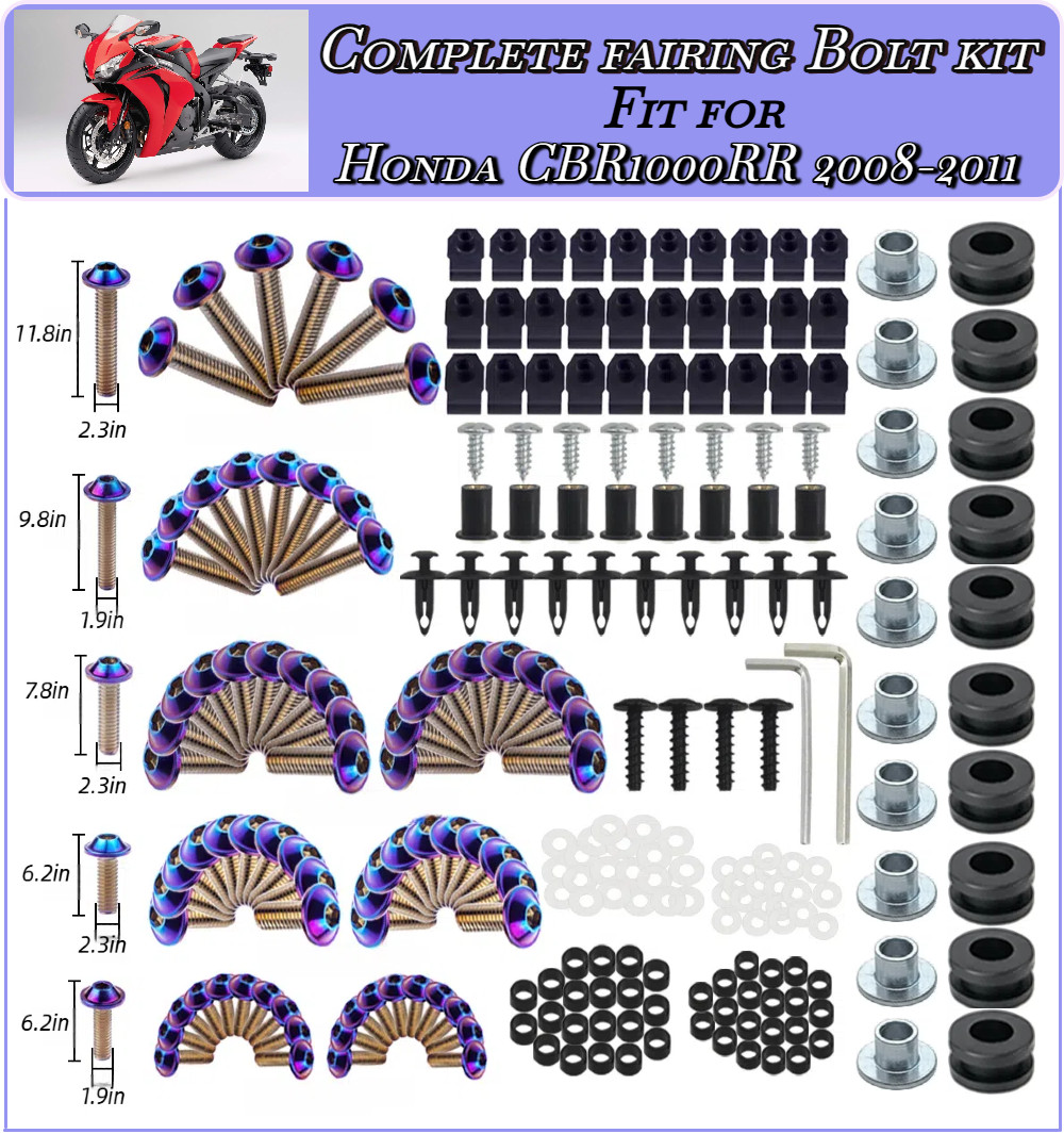 236PCS Purp-Blue Irid. Complete Fairing Bolt Kit for Honda CBR1000RR 2008-2011
