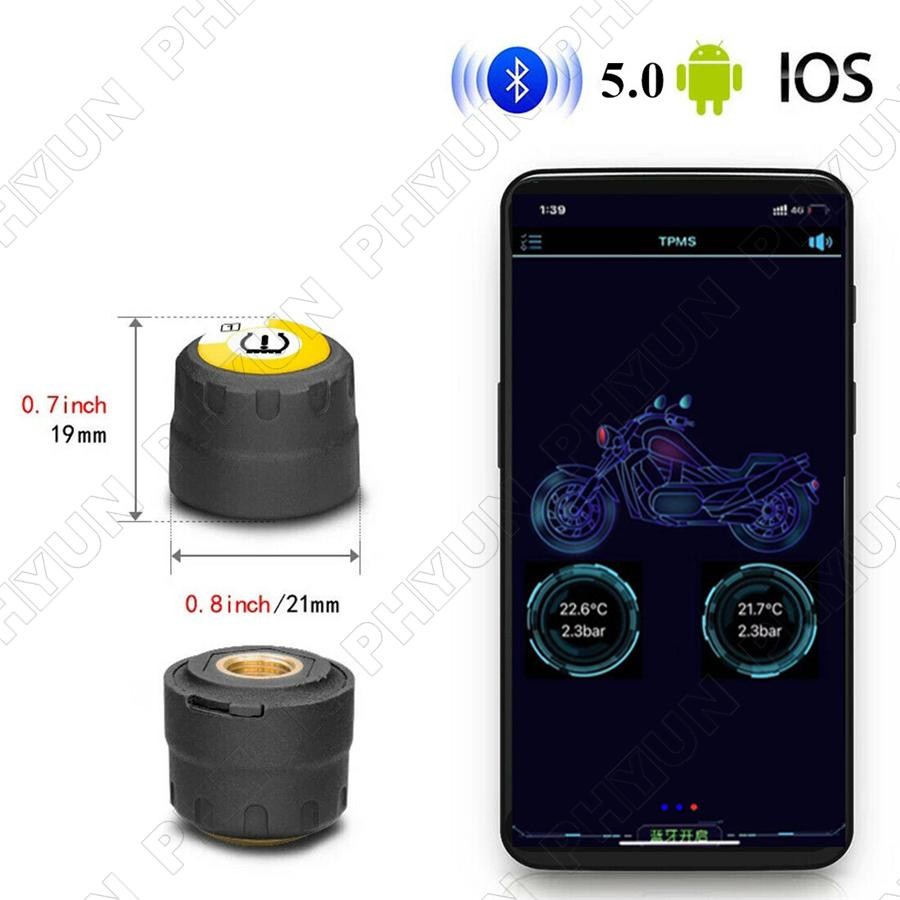 TPMS Bluetooth 5.0 Tire Pressure Monitor System 2 External Sensor for Motorcycle
