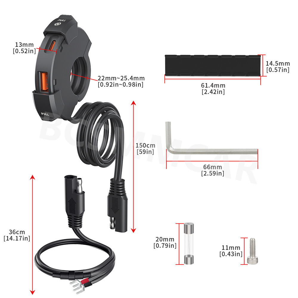 48W Fast Charging Motorcycle Handlebar Phone Charger QC3.0 Type C USB Adapter