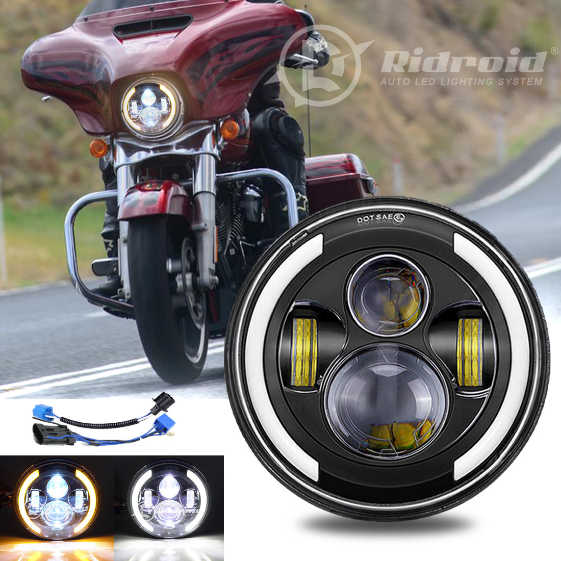 7″ inch LED Headlight Projector with Turn Signal For Harley-Davidson Motorcycle