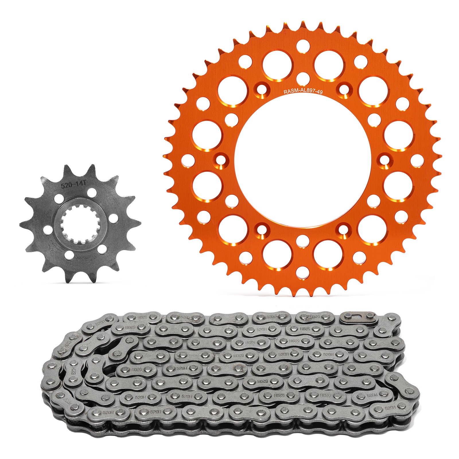 For SX-F EXC XC-F 520 Pitch F+R 14T 49T Non O-Ring Chain and Sprocket Kit Orange