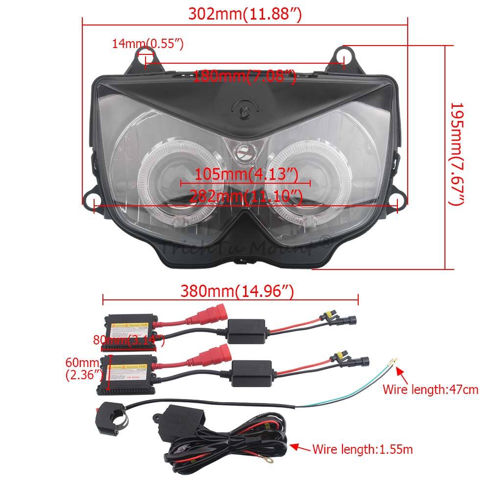 Headlight Red Devil White Angel Eye Projector For Kawasaki Z1000 Z750 NINJA 250R