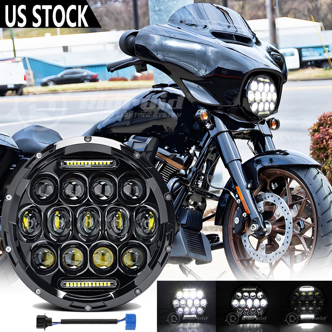 DOT 7″ inch Motorcycle Headlight Lamp Round LED Projector For Harley Cafe Racer