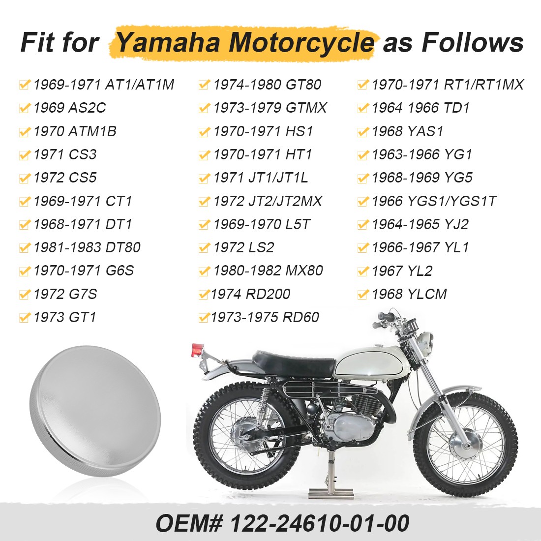 Tank Gas Cap 122-24610-01-00 For Yamaha DT1 CT1 AT1 GT1 HS1 HT1 JT1 RT1 TD1 YL1