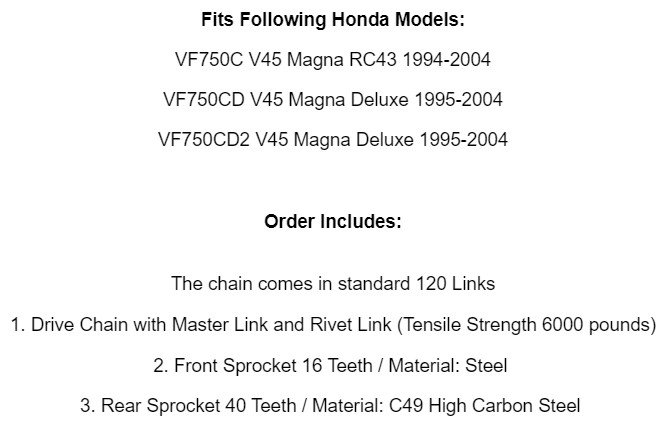 Drive Chain & Sprockets Kit for Honda VF750C VF750Cd Magna 750 Rc43 1994-2004