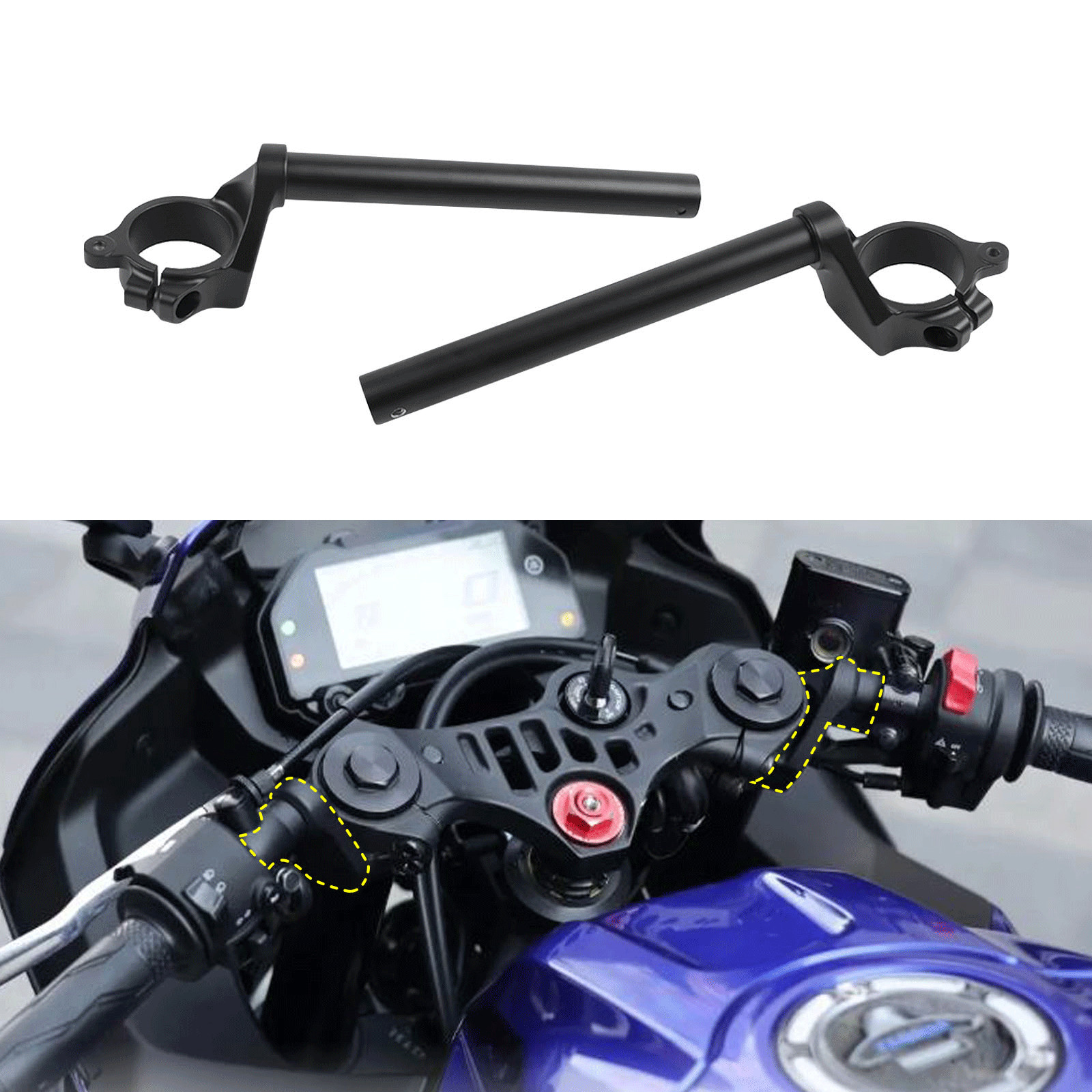 For Yamaha YZF R3 YZF-R3 2019-2025 2020 Black Handle Bars Handlebars Clip On