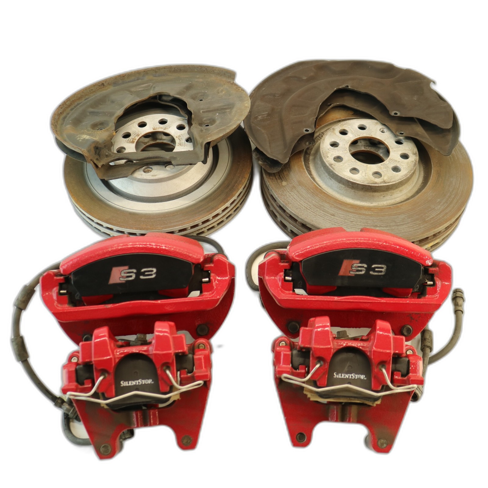 15 16 AUDI S3 8V BRAKE CALIPERS ROTORS PADS LINES FRONT REAR RIGHT LEFT 💥RED