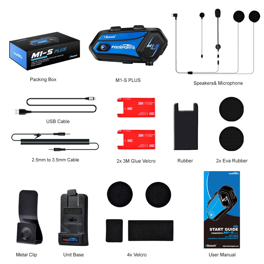 2x M1-S Pro Motorcycle Intercom 2000m 8 Riders Bluetooth Helmet Headset + Mic