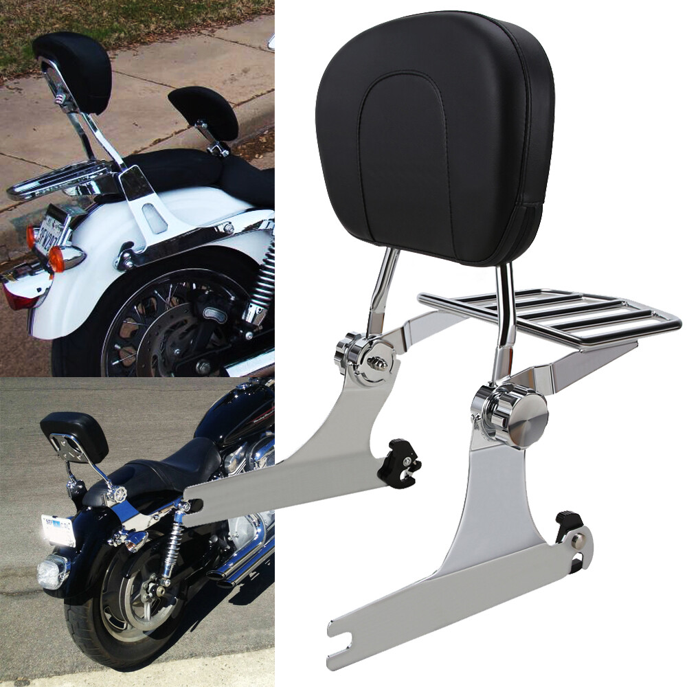 Detachable Backrest Sissy Bar Luggage Rack For Harley Dyna FXD Super Glide 00-05