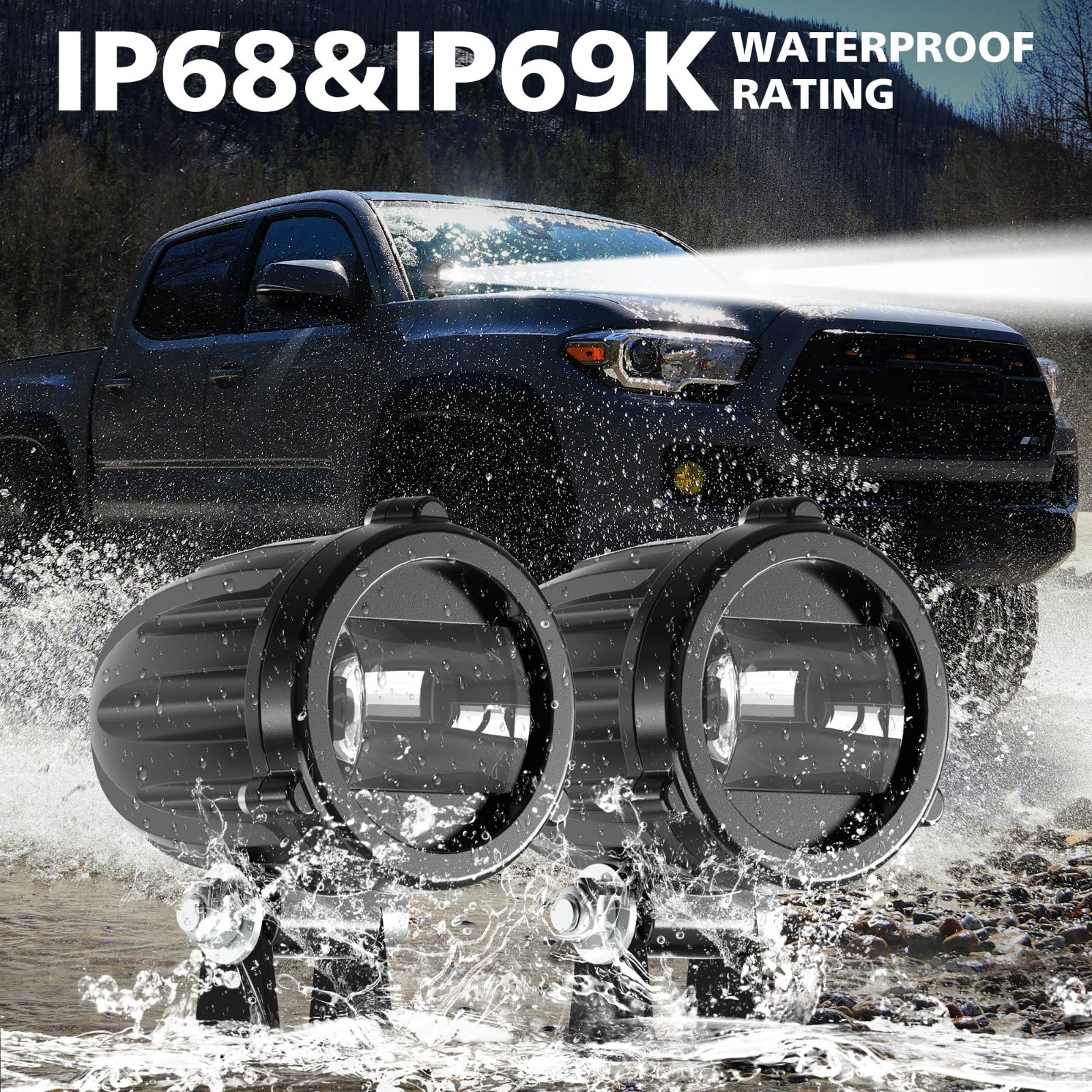 2″ LED Motorcycle Lights 20W 2000LM Spot Pods, IP68 Waterproof for ATV UTV Offro