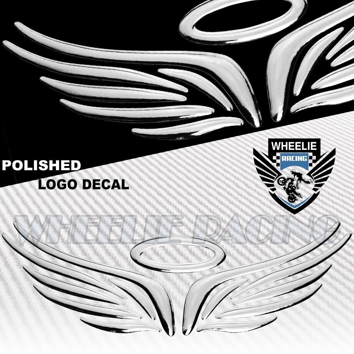 6″ 3D ABS EMBLEM DECAL LOGO INDIVIDUAL SHINY FAIRING STICKER WINGS/ANGEL CHROME