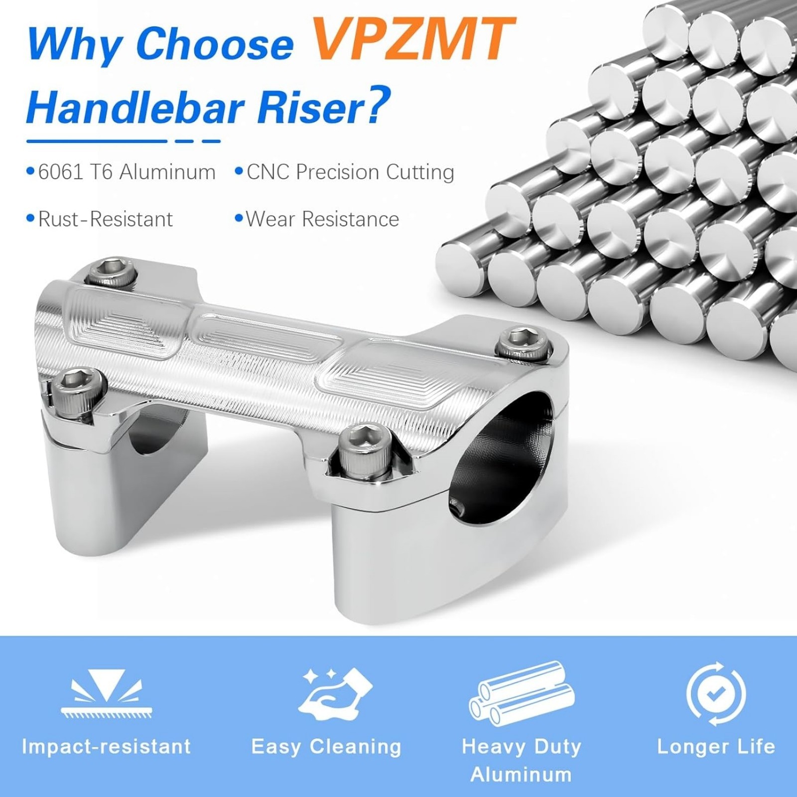 1.5” Tall Handlebar Risers 1.25″ Bar Bottom Mount for Harley Touring Softail