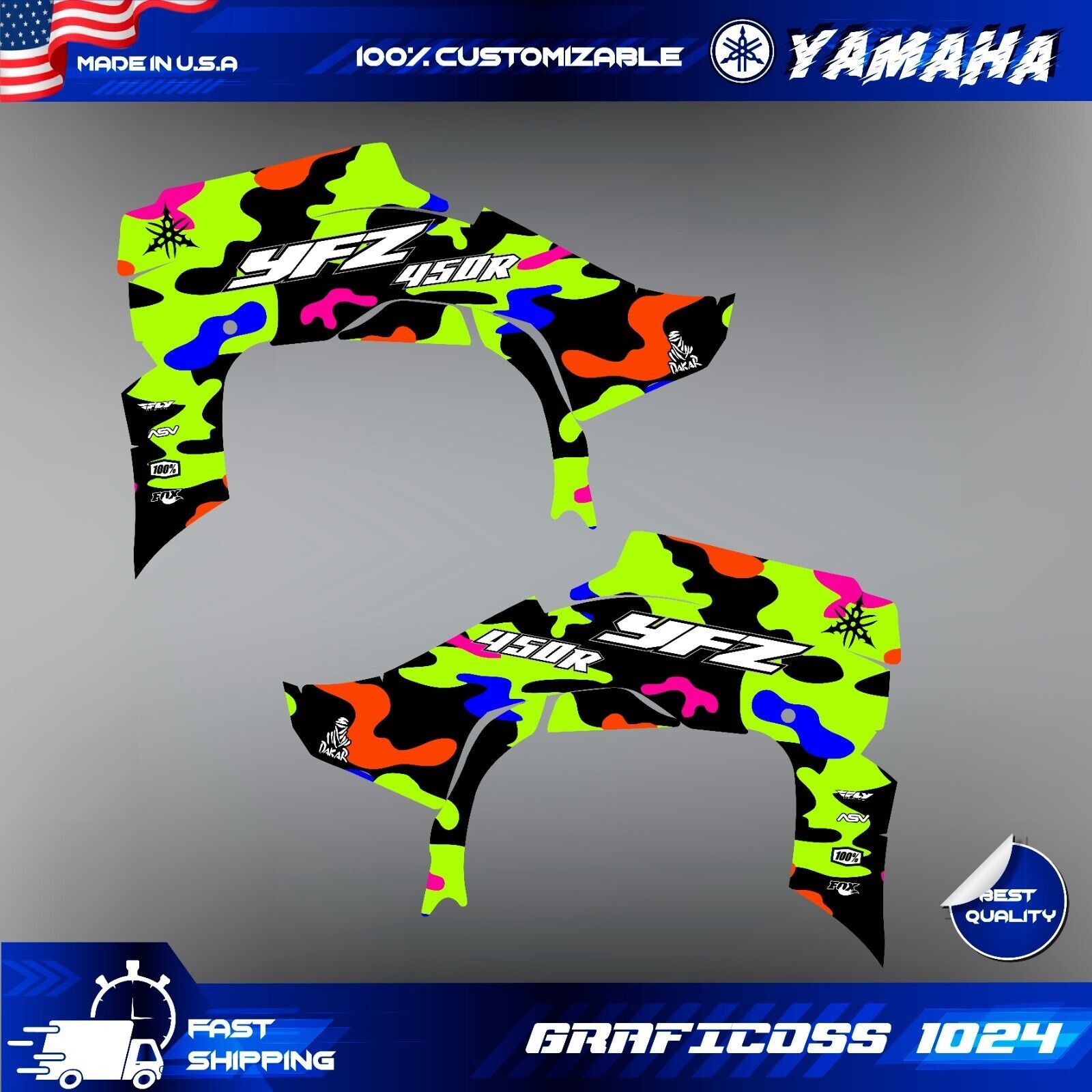 Yamaha YFZ 450R 450X Graphics kit 2014 2016 2018 to 2023 decals stickers ATV UTV
