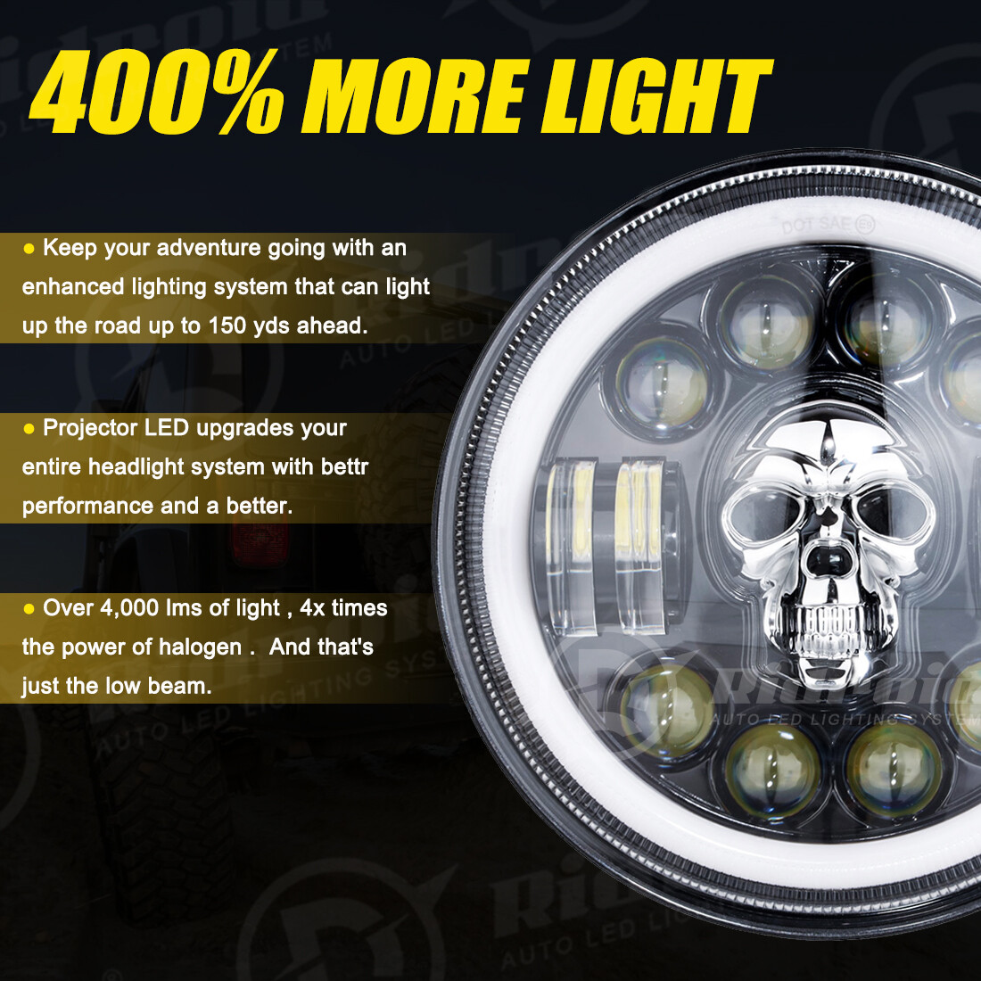RGB Halo 7inch LED Headlight + Ring Fit For Yamaha Motorcycle V-Star Road Star