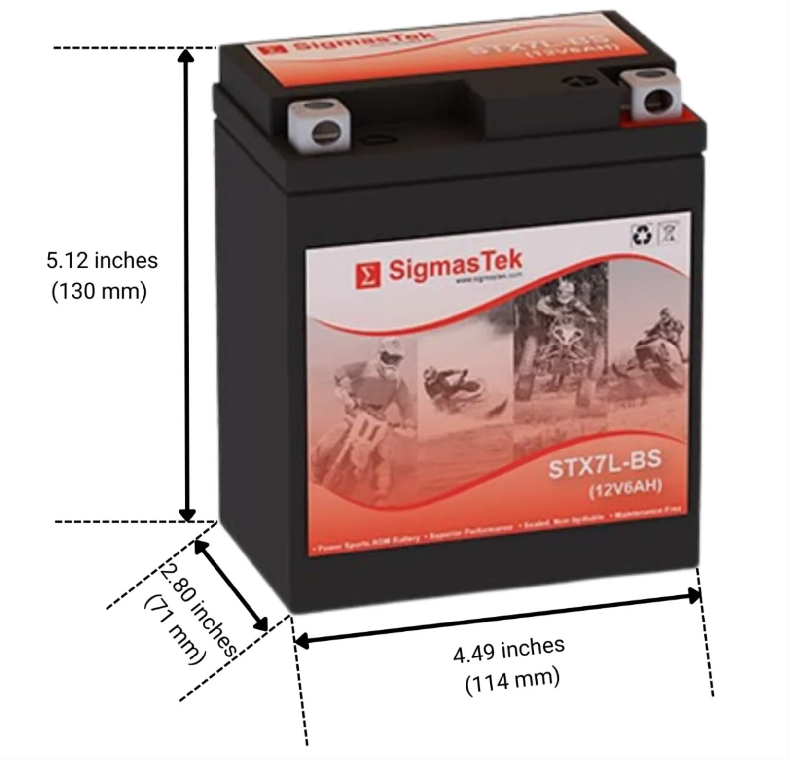 SigmasTek STX7L-BS Battery Replacement for Kawasaki KLX140, G, L 140CC 2008-2022