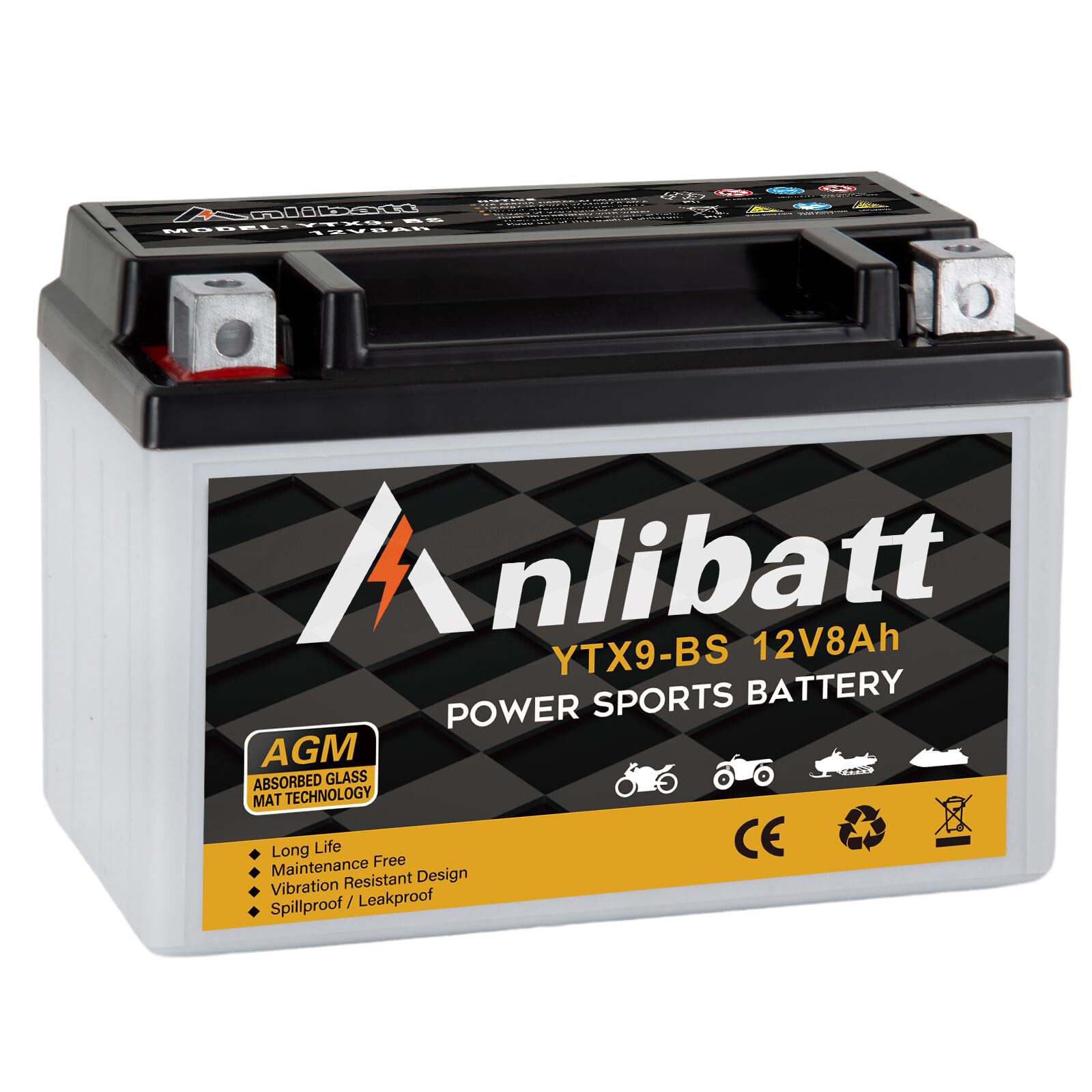 YTX9-BS Motorcycle AGM Battery 12V 8Ah 160CCA Maintenance Free for ATV Scooter