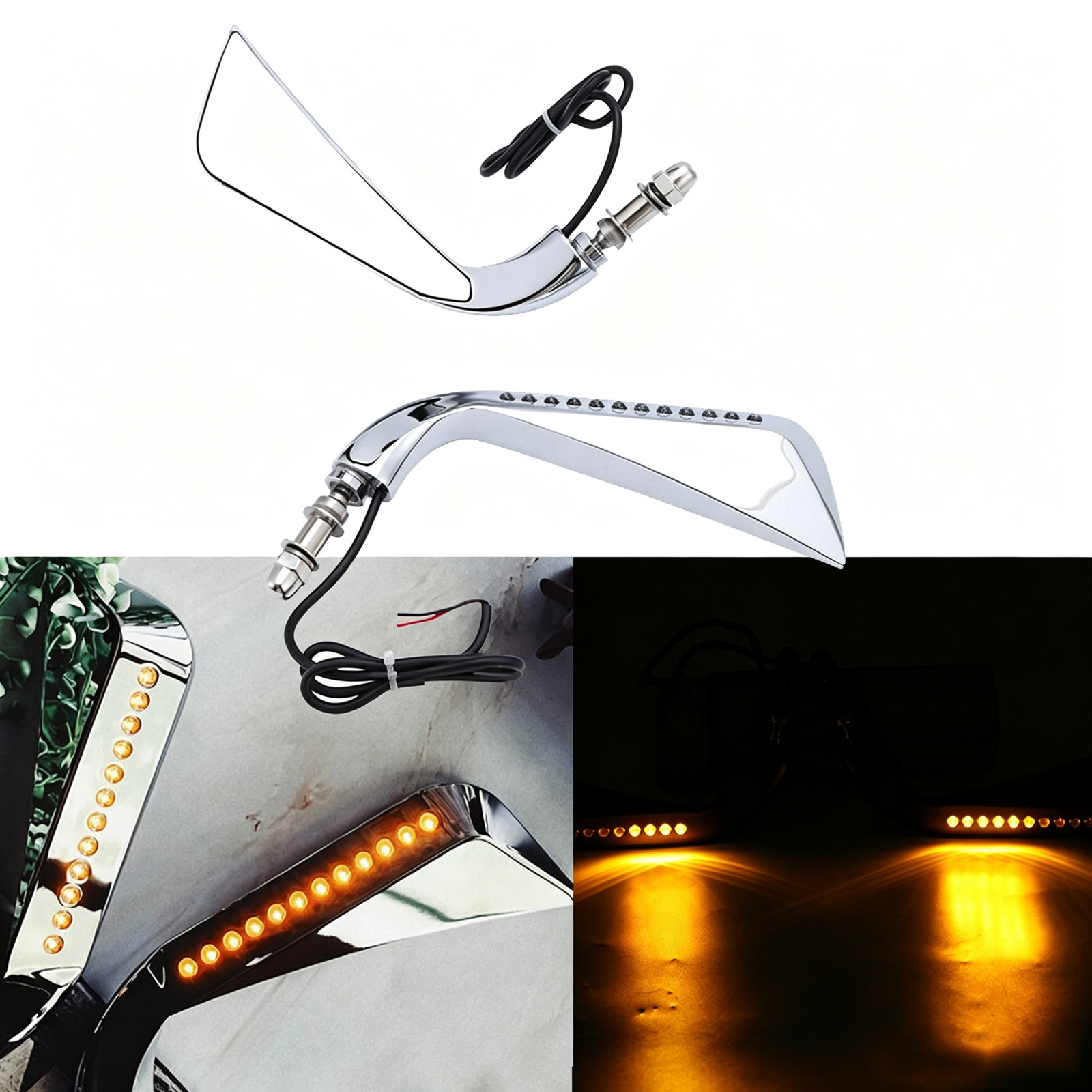 Left & Right Motorcycle Rearview Mirrors w/ LED Turn Signal for Harley Davidson