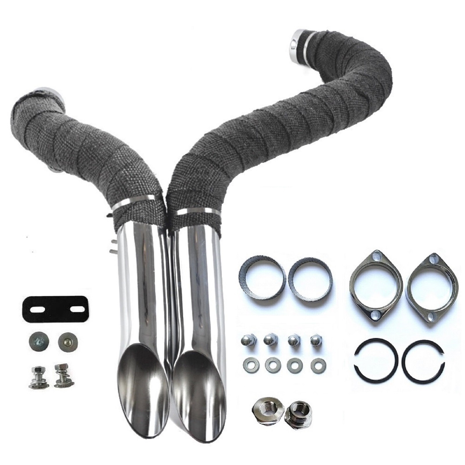 2″ Wrapped Exhaust Pipes for Harley 1984-2023 Touring Softail W/ Flanges Chrome