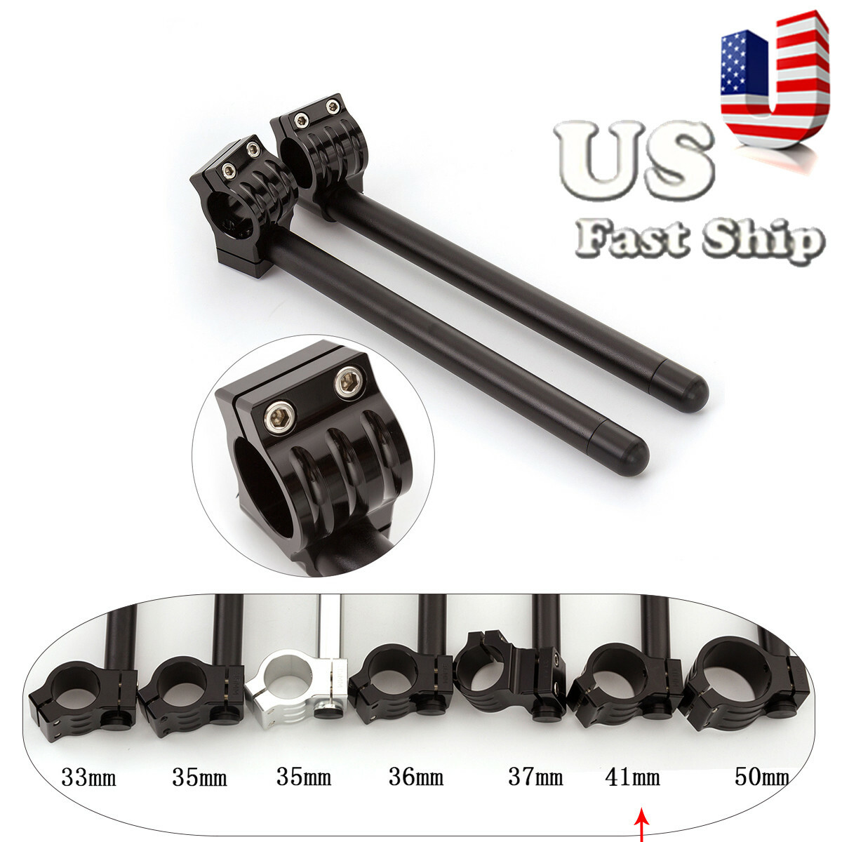 CNC Regular 31mm Handle Bar Fitk Clipon Handlebars Clip Ons Clamp Black 22mm Set