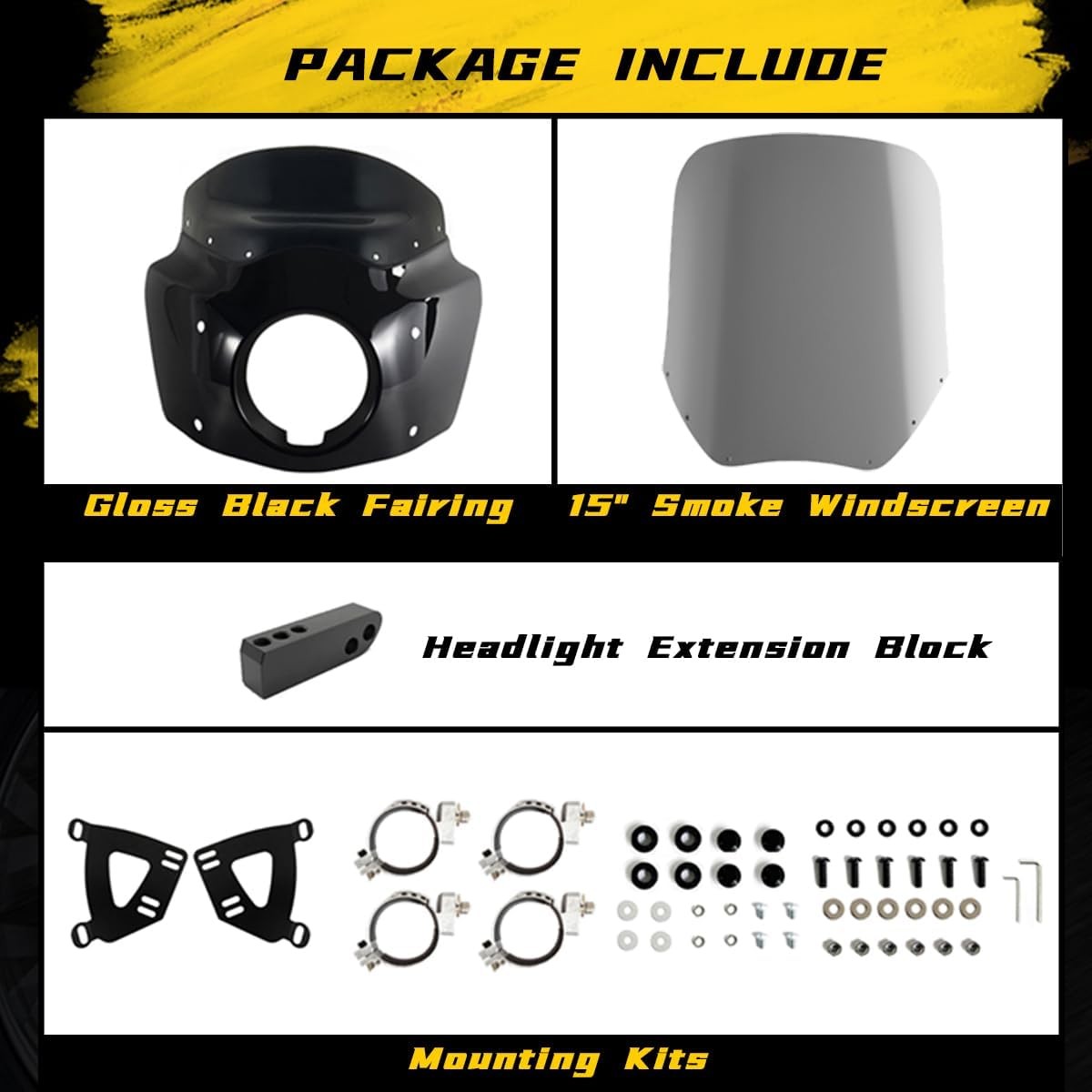 Motorcycle Fairing Windshield Kit w/ 15” Windshield Windscreen For Harley Dyna