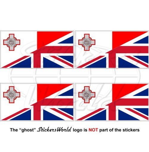 MALTA-UK Flag, Maltese-United Kingdom British Union Jack 50mm (2″) Stickers x4