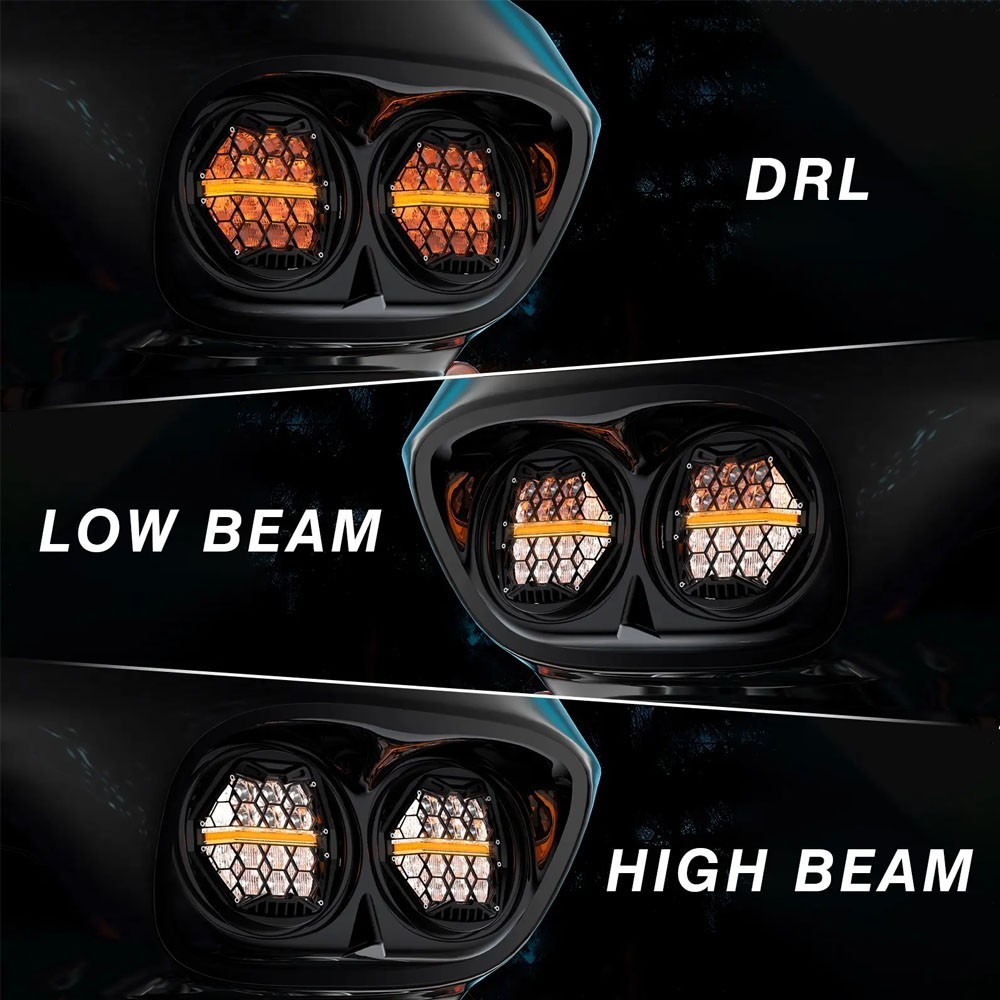 Fit for Harley Road Glide 2003-2013 DOT 270° LED Dual Headlight Head Lamp w/ DRL