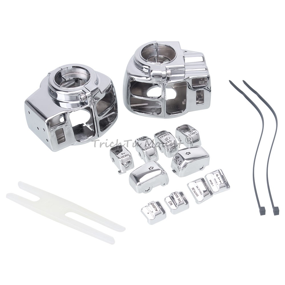 Chrome Hand Control Switch Housing Cover & Button Cap For Harley Touring 1996-13