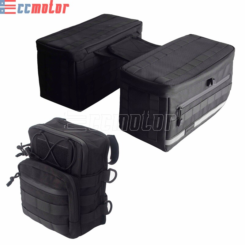 Black Nylon Saddlebags & Handlebar Bag For Harley Dyna FXD Street Bob Low Rider
