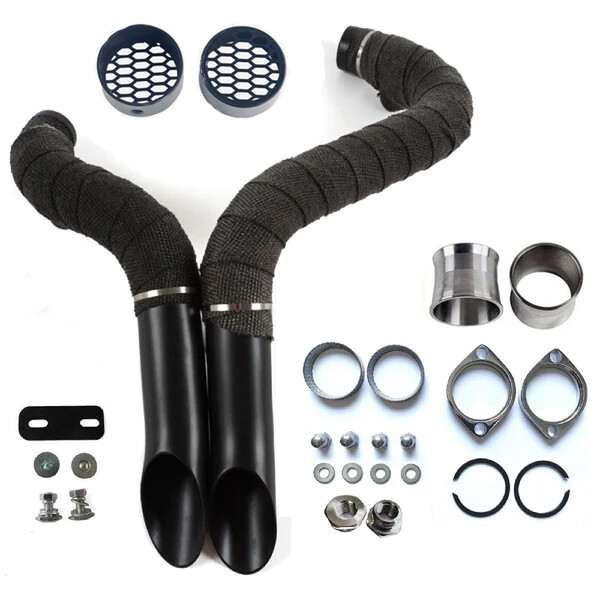 2″ LAF Exhaust Pipes w/ Torque Cone & Baffle for Harley Sportster Black Wrapped
