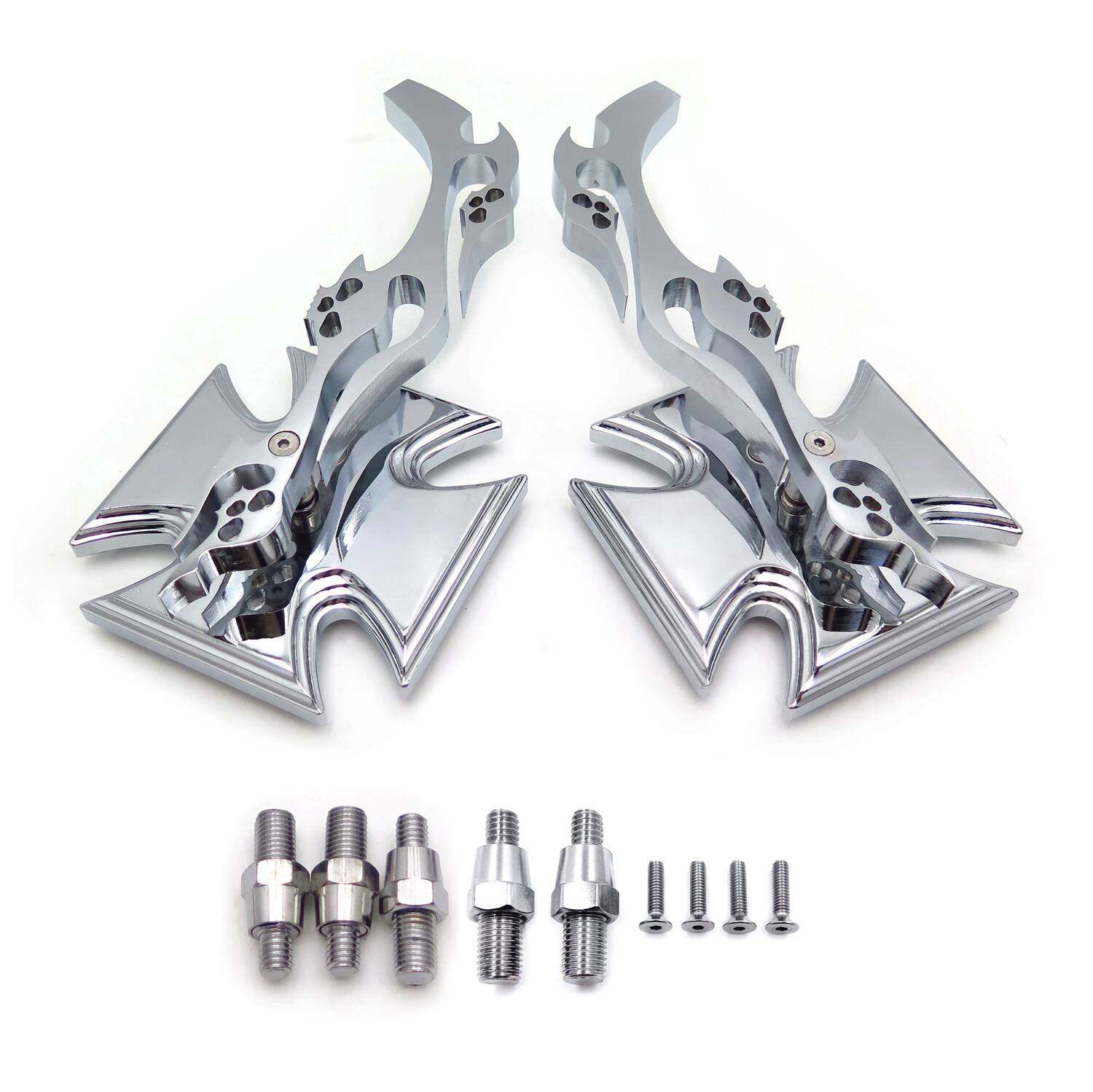 Maltese Cross Flame Chrome Billet Custom Running Acrylic Mirrors Universal Fit
