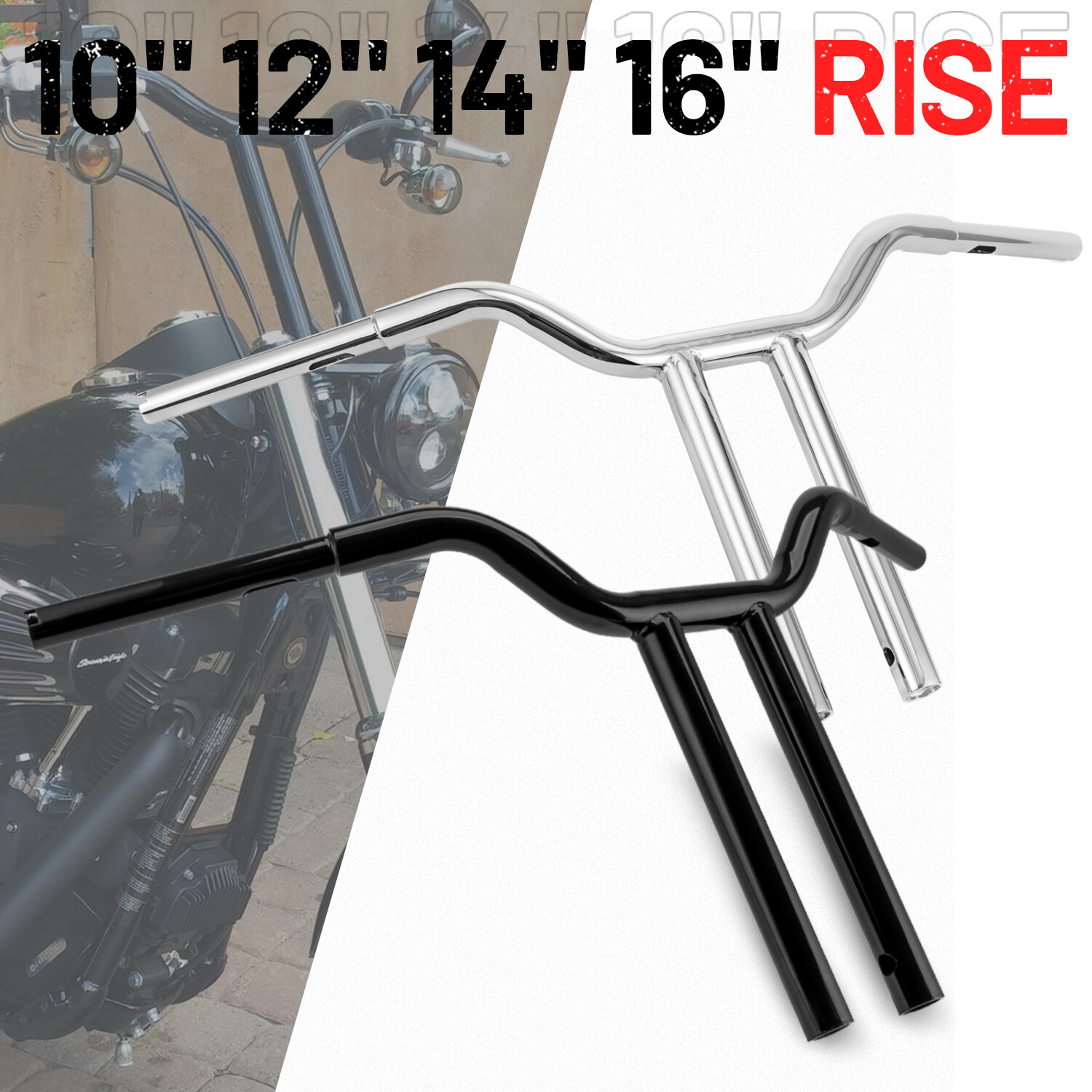 10″ 12″ 14” 16″ Gloss Black Pre-Drilled Handlebar T-Bar For Harley Dyna Softail