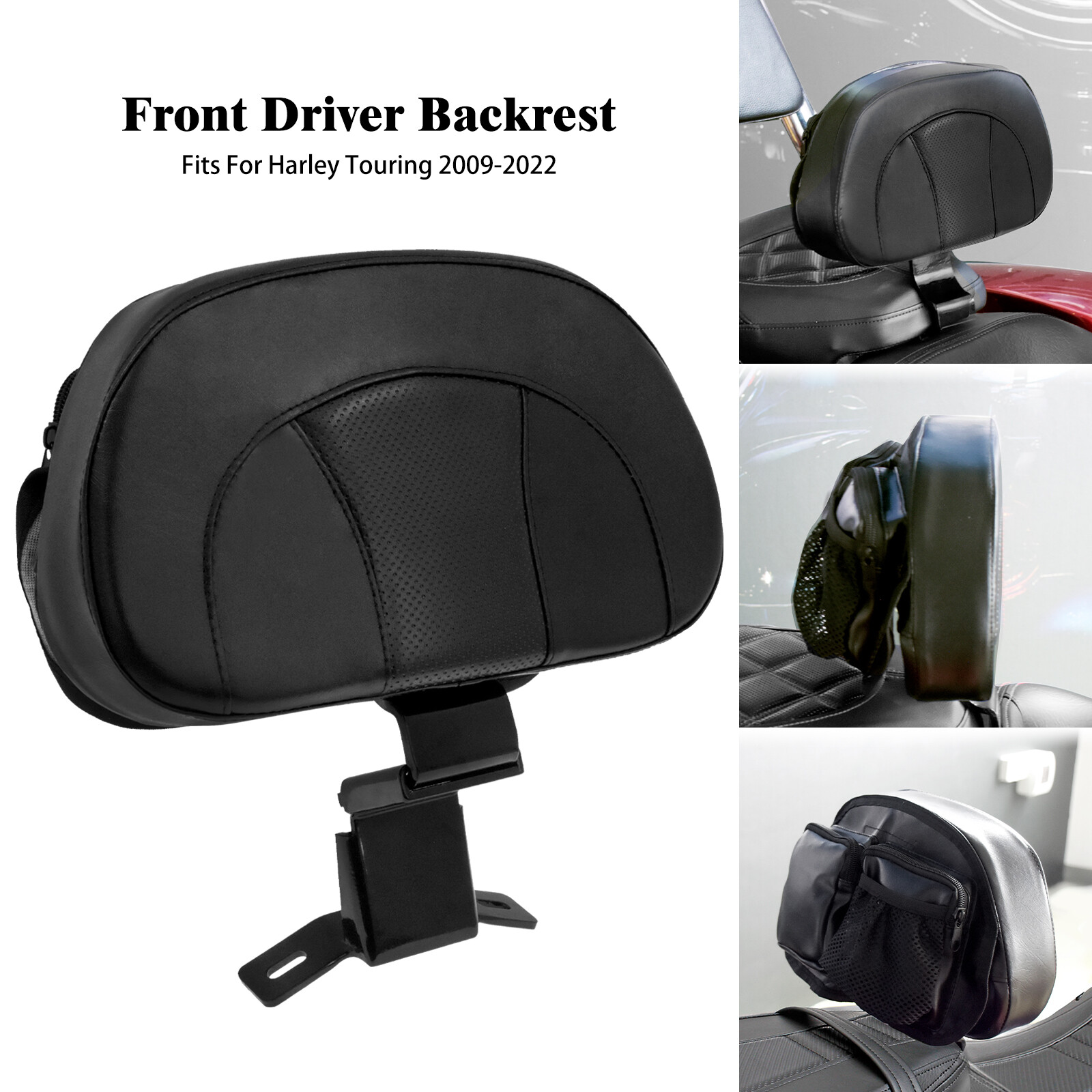 Front Driver Backrest Pad w/Pocket Fit For Harley Touring Road Glide FLH 2009-22